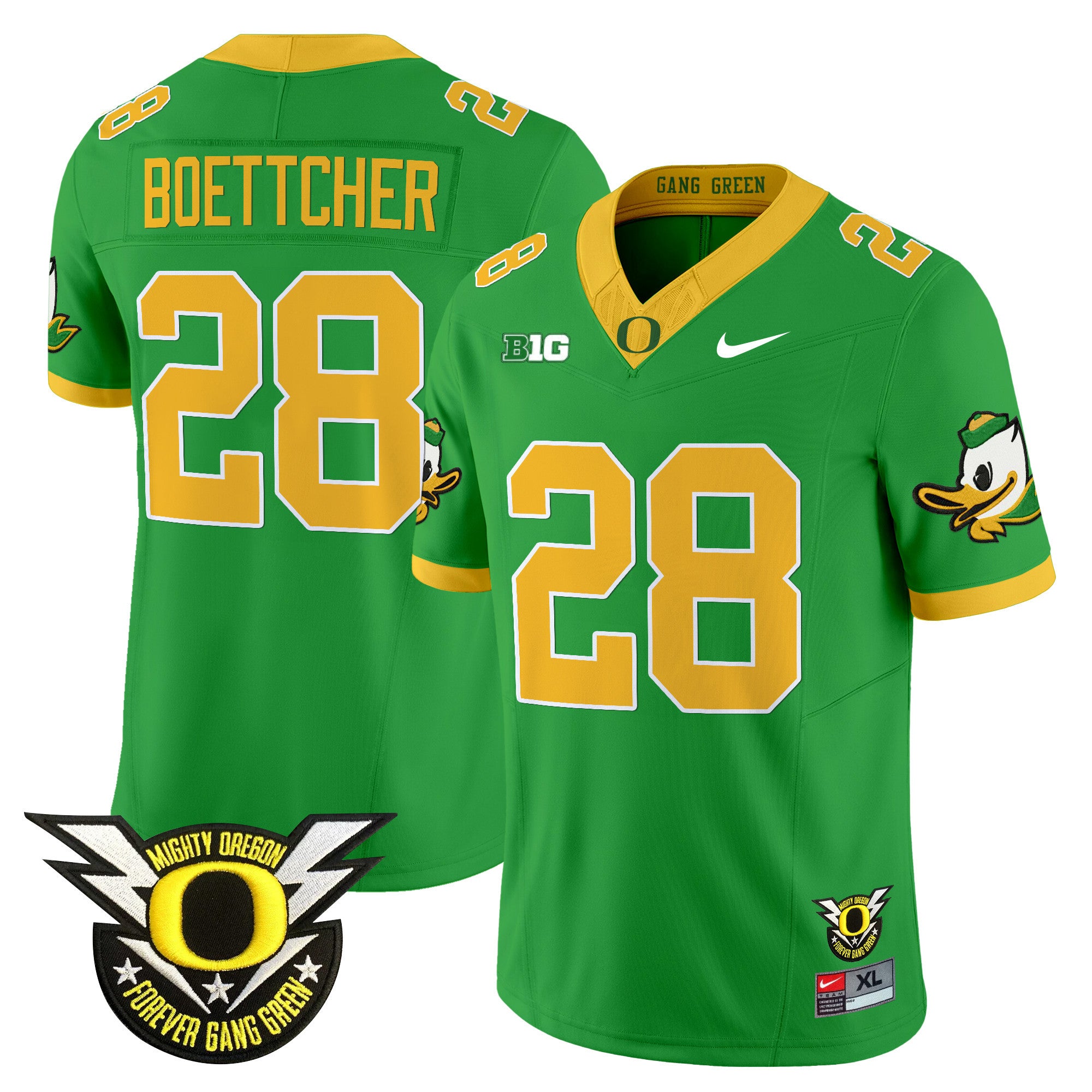 Men's Oregon Ducks 2024 BIG & Forever Gang Green Patch Vapor Limited Jersey - All Stitched - Green, Bryce Boettcher