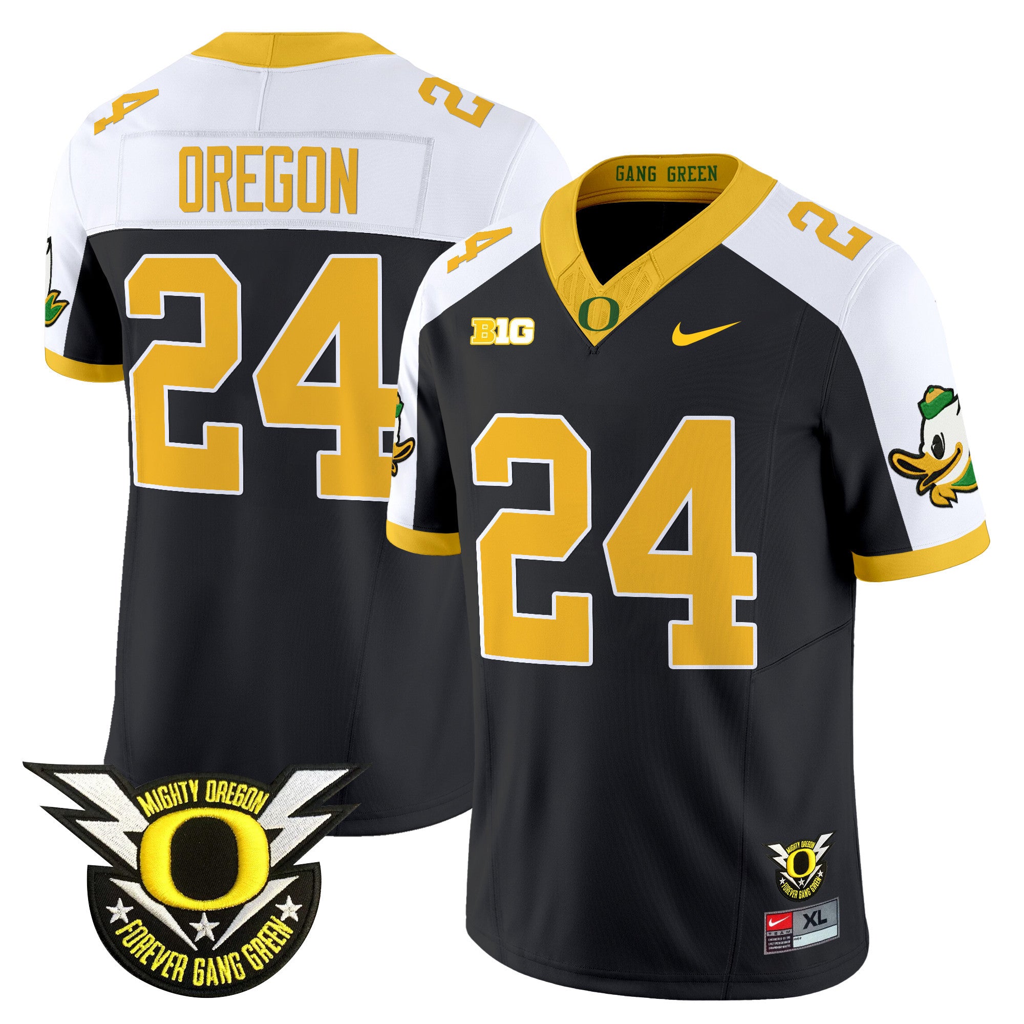 Men's Oregon Ducks 2024 BIG & Forever Gang Green Patch Vapor Limited Jersey - All Stitched - Black Alternate, Oregon