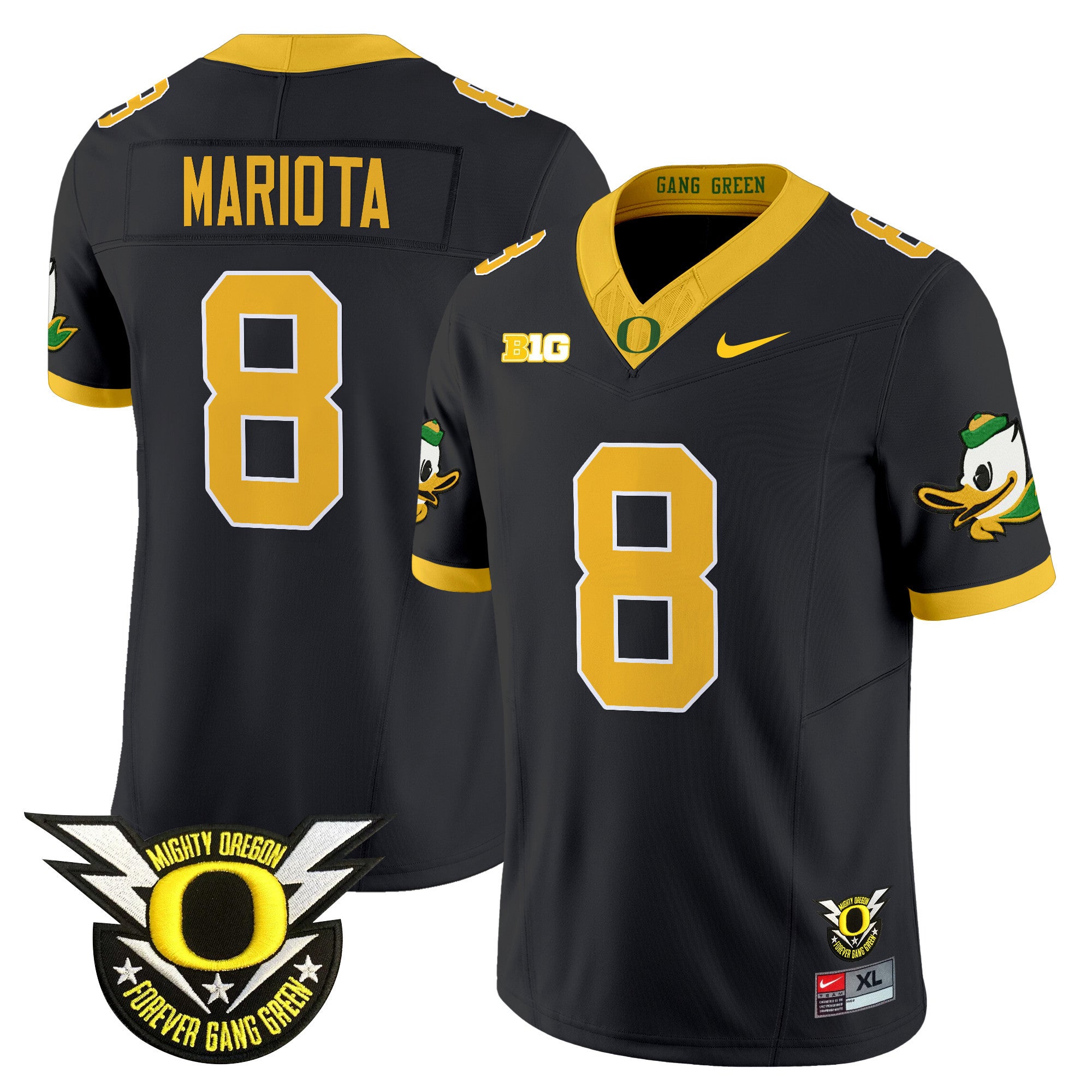 Men's Oregon Ducks 2024 BIG & Forever Gang Green Patch Vapor Limited Jersey - All Stitched - Black, Marcus Mariota