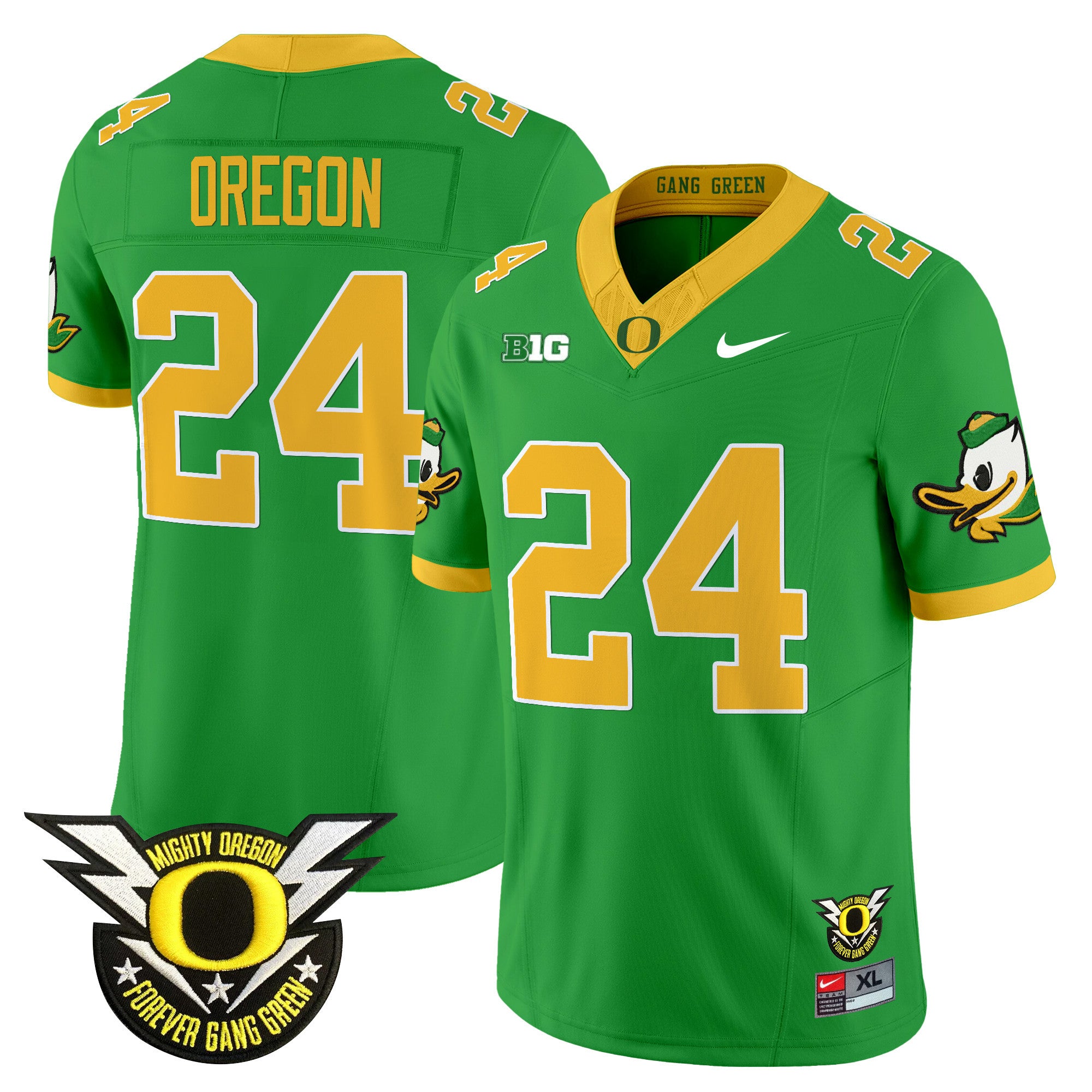 Men's Oregon Ducks 2024 BIG & Forever Gang Green Patch Vapor Limited Jersey - All Stitched - Green, Oregon