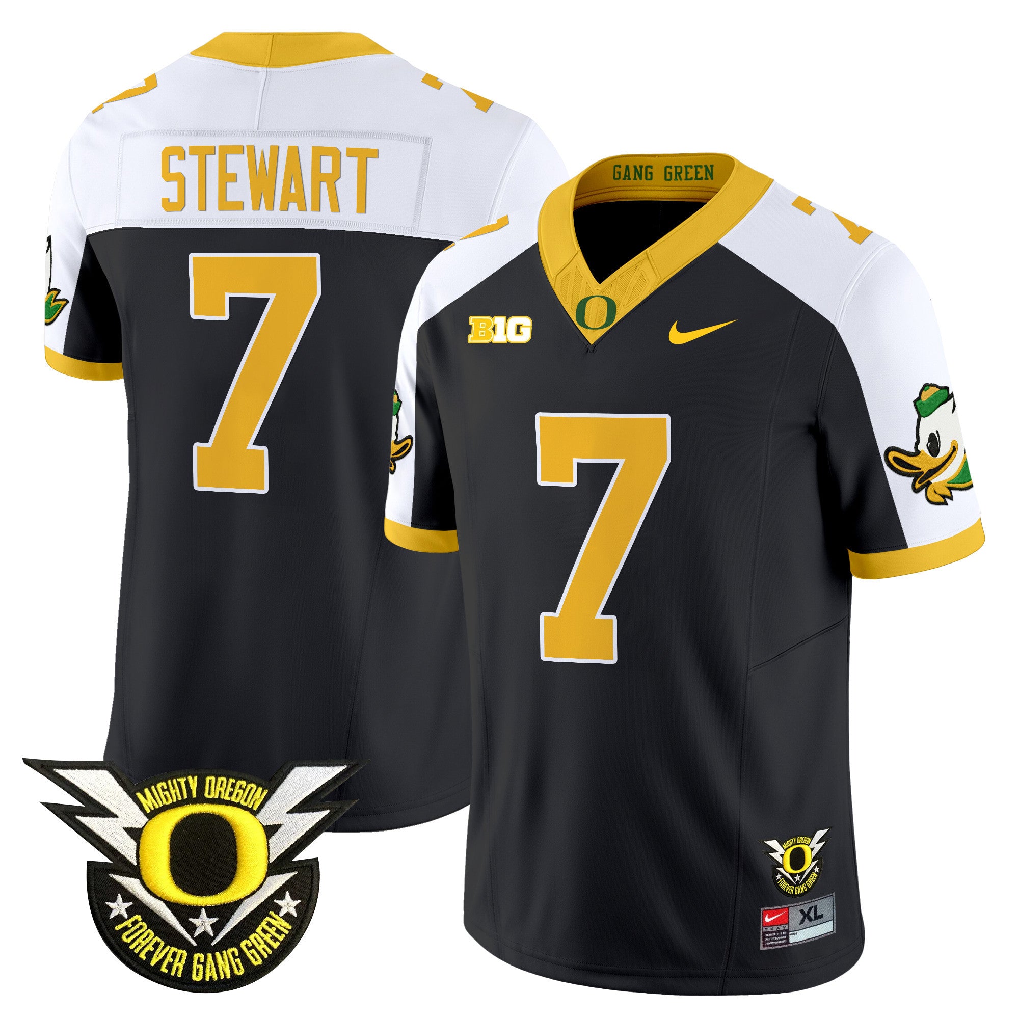 Men's Oregon Ducks 2024 BIG & Forever Gang Green Patch Vapor Limited Jersey - All Stitched - Black Alternate, Evan Stewart