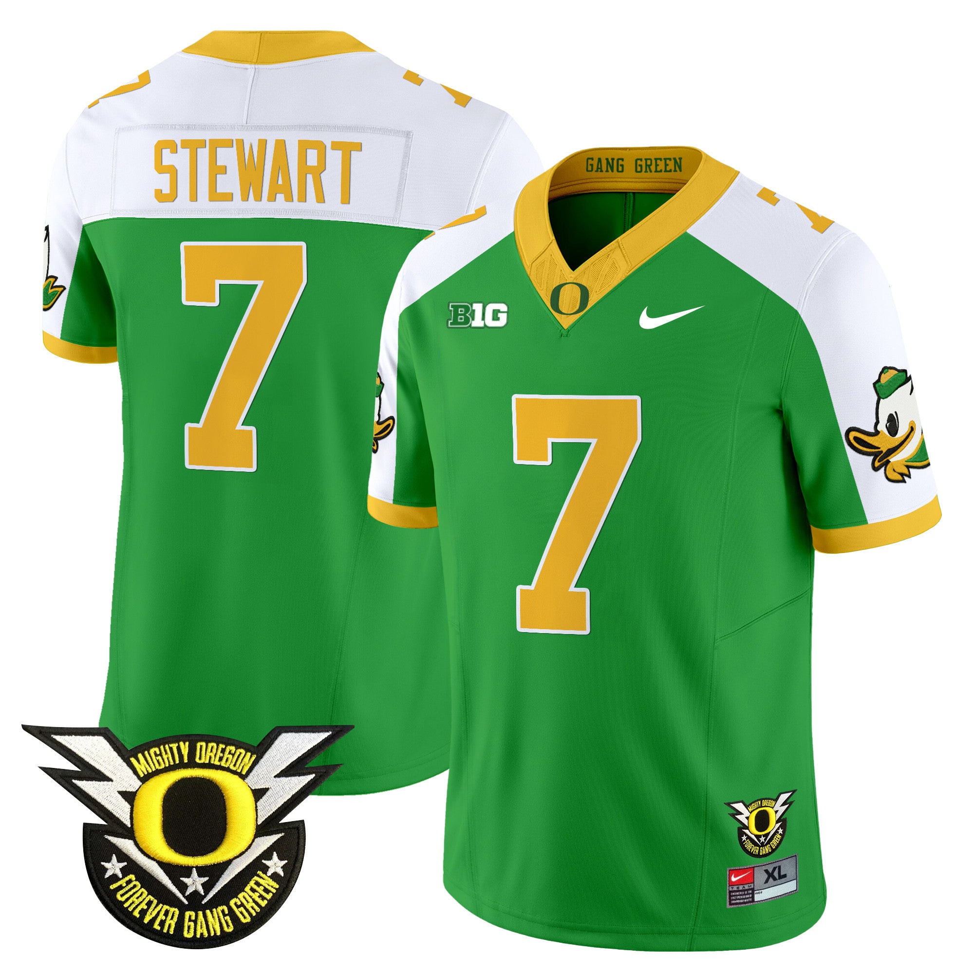 Men's Oregon Ducks 2024 BIG & Forever Gang Green Patch Vapor Limited Jersey - All Stitched - Green Alternate, Evan Stewart