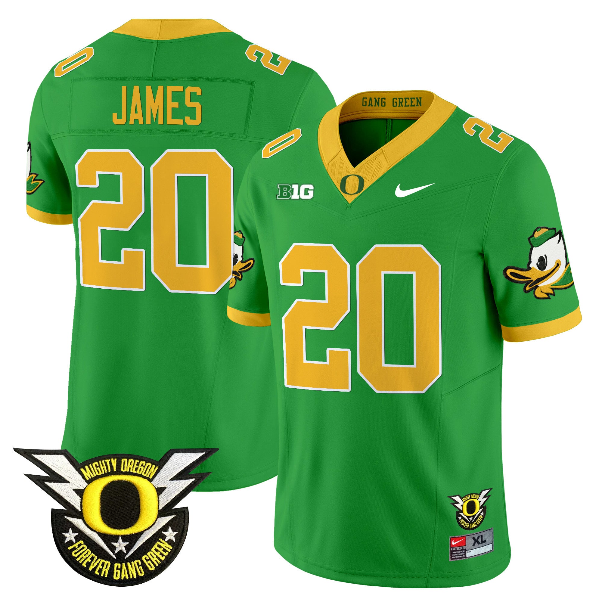 Men's Oregon Ducks 2024 BIG & Forever Gang Green Patch Vapor Limited Jersey - All Stitched - Green, Jordan James