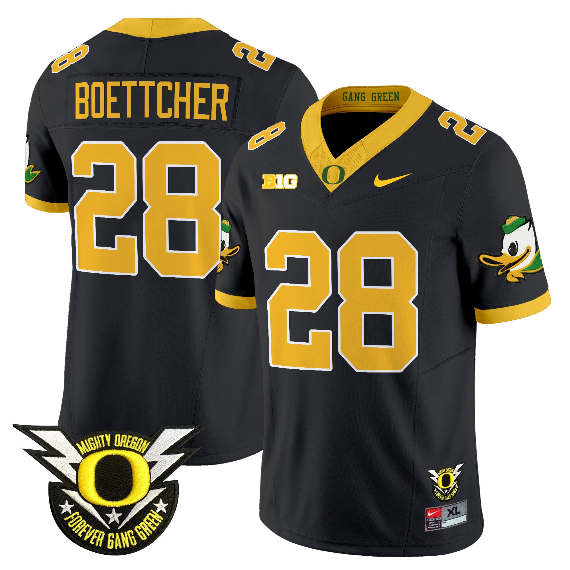 Men's Oregon Ducks 2024 BIG & Forever Gang Green Patch Vapor Limited Jersey - All Stitched - Black, Bryce Boettcher