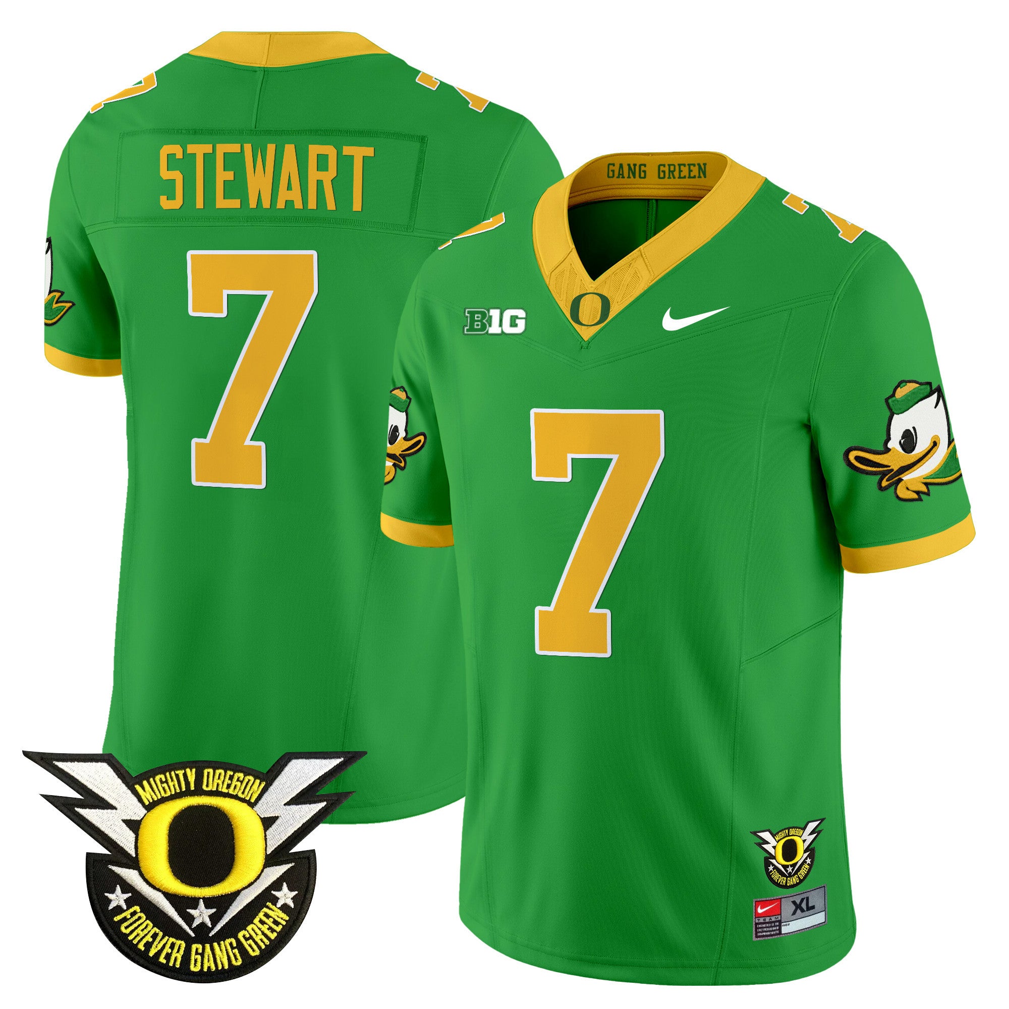 Men's Oregon Ducks 2024 BIG & Forever Gang Green Patch Vapor Limited Jersey - All Stitched - Green, Evan Stewart