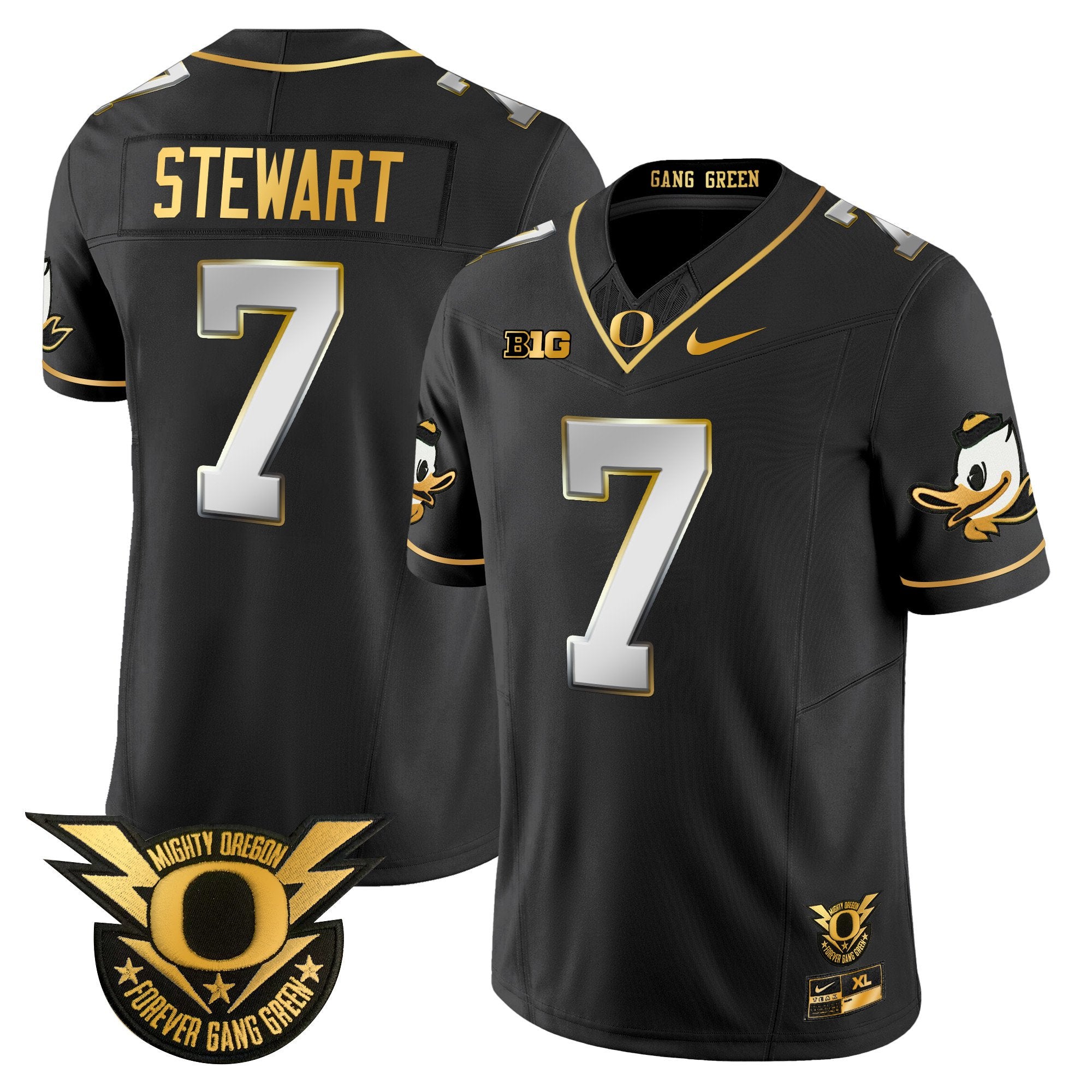 Men's Oregon Ducks 2024 Forever Gang Green & BIG Patch Gold Vapor Limited Jersey - All Stitched - Black Limited, Evan Stewart