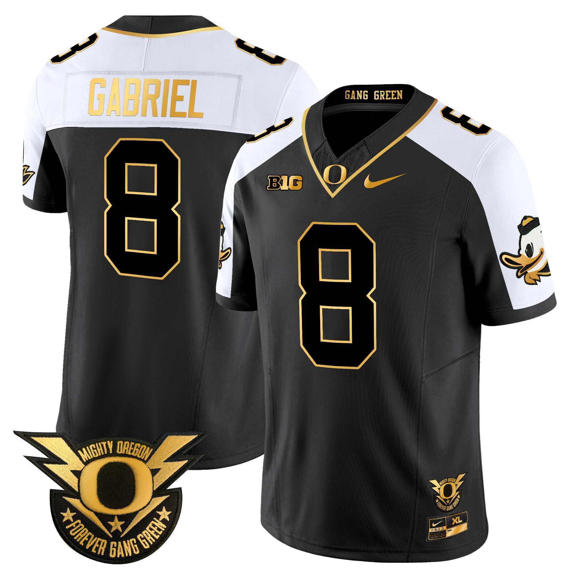 Men's Oregon Ducks 2024 Forever Gang Green & BIG Patch Gold Vapor Limited Jersey - All Stitched - Alternate, Dillon Gabriel