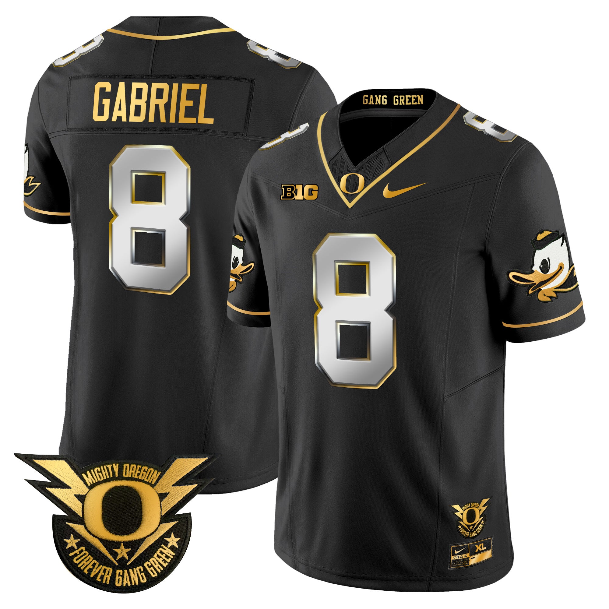 Men's Oregon Ducks 2024 Forever Gang Green & BIG Patch Gold Vapor Limited Jersey - All Stitched - Black Limited, Dillon Gabriel