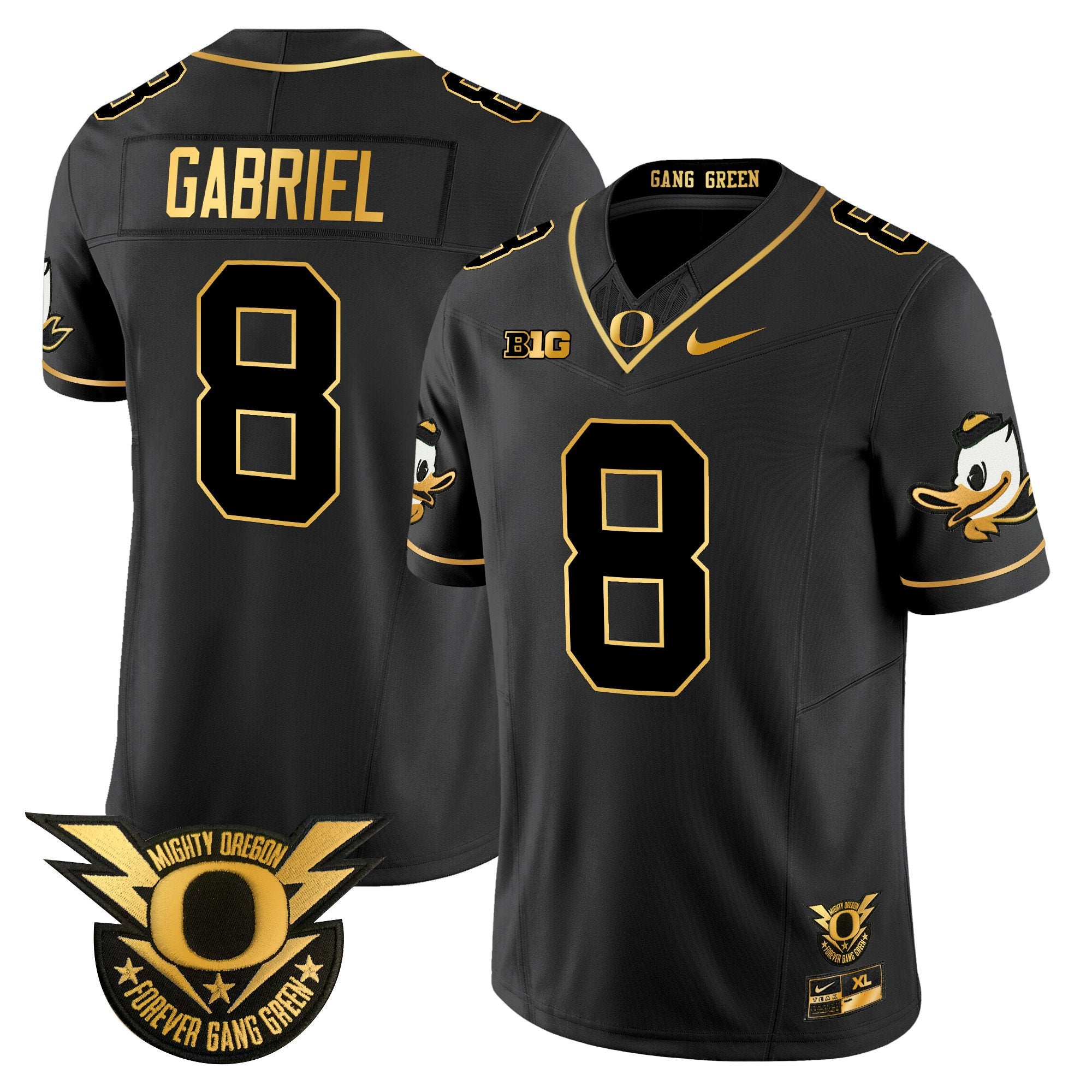 Men's Oregon Ducks 2024 Forever Gang Green & BIG Patch Gold Vapor Limited Jersey - All Stitched - Black Gold, Dillon Gabriel