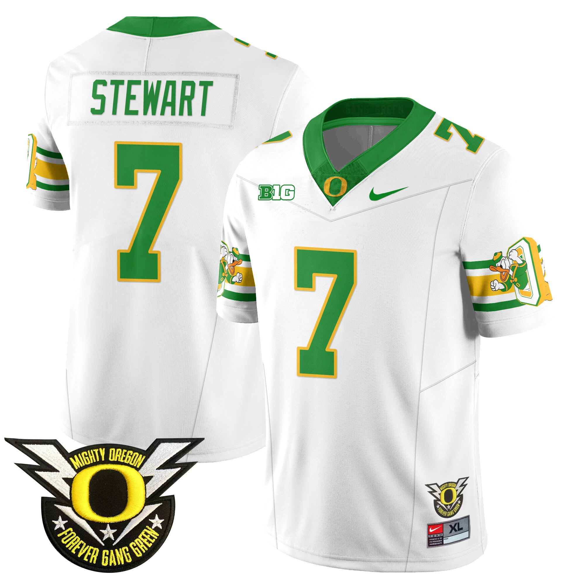 Men's Oregon Ducks 2024 Forever Gang Green Jersey - All Stitched - White, Evan Stewart