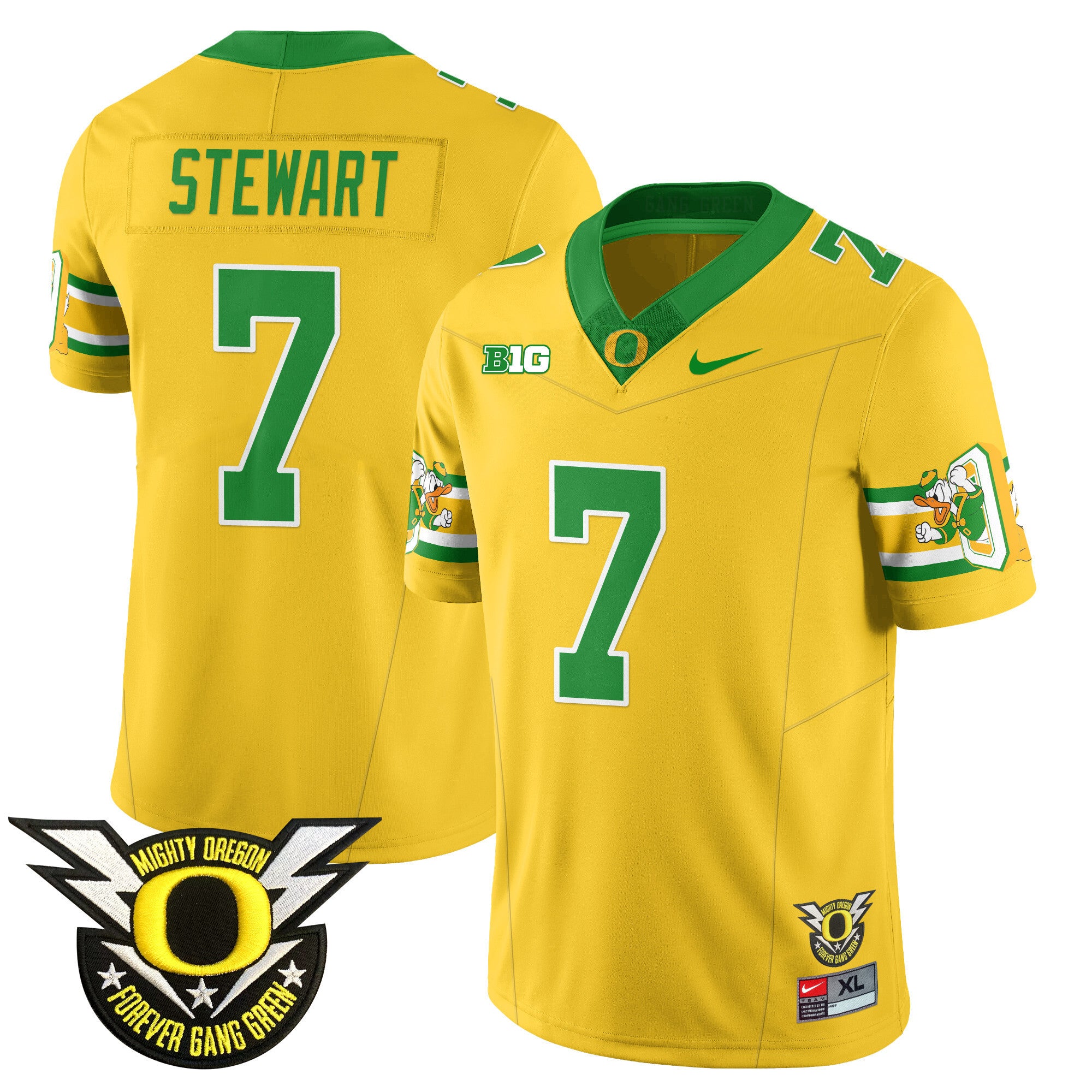 Men's Oregon Ducks 2024 Forever Gang Green Jersey - All Stitched - Yellow, Evan Stewart