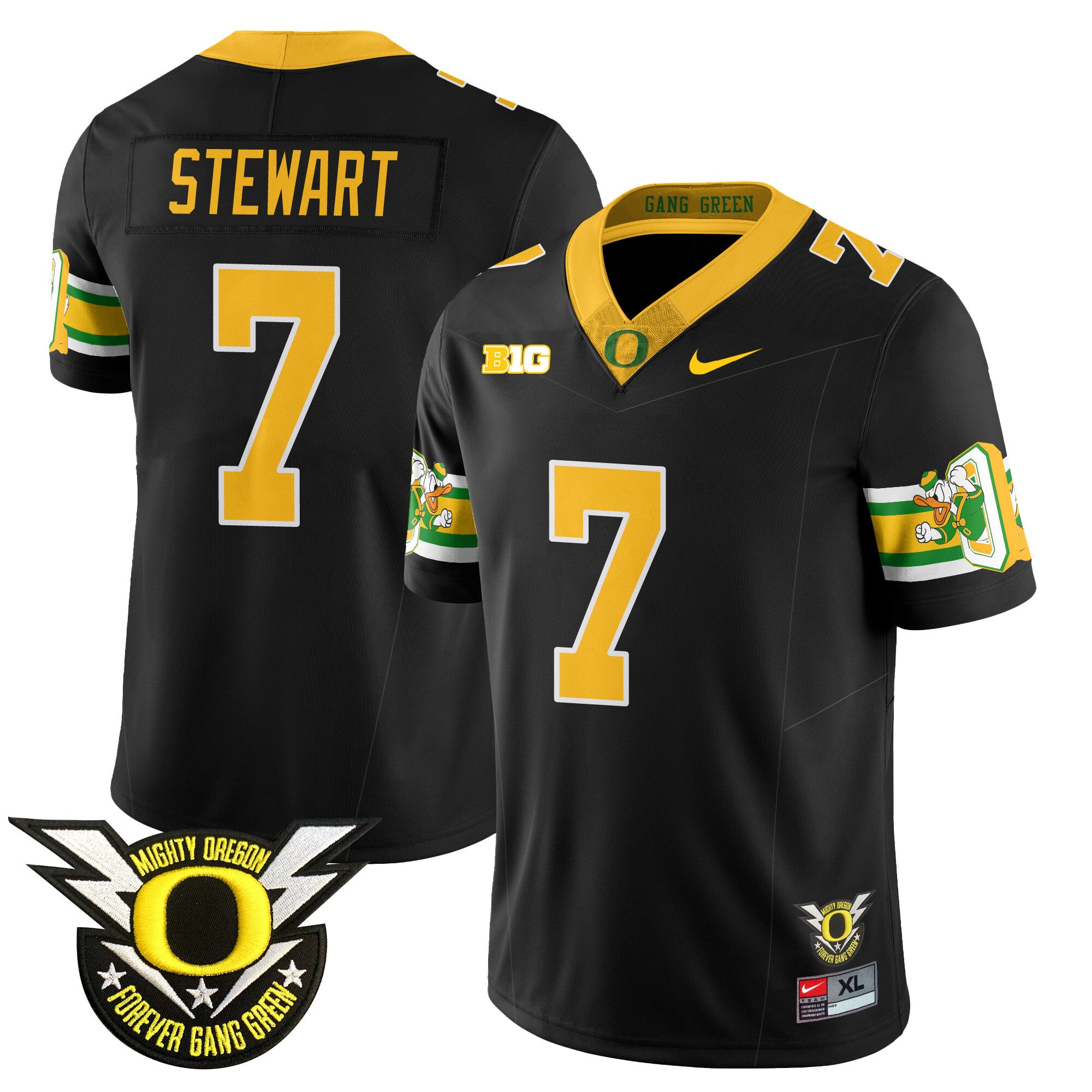 Men's Oregon Ducks 2024 Forever Gang Green Jersey - All Stitched - Black, Evan Stewart