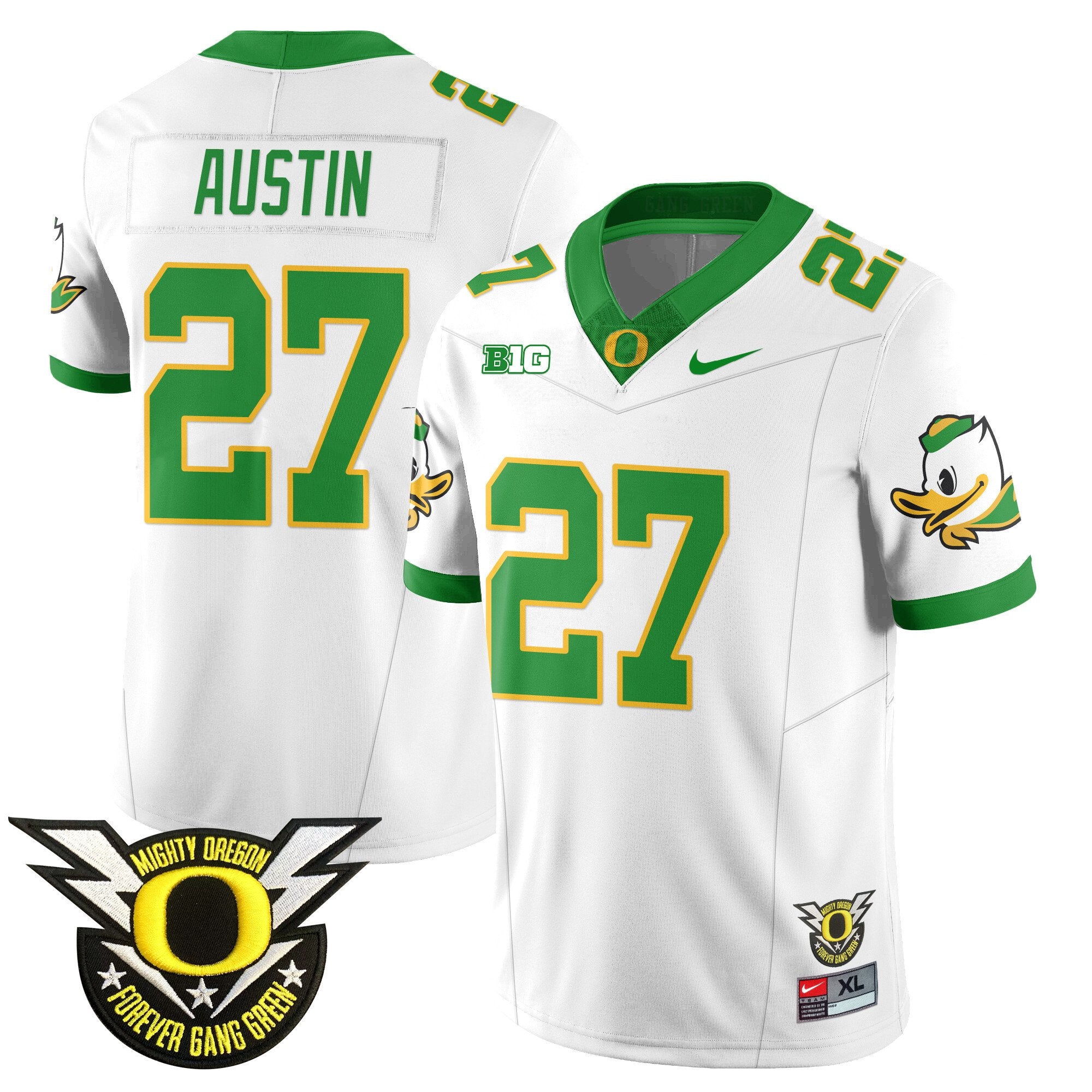Men's Oregon Ducks 2024 Forever Gang Green Jersey V2 - All Stitched - White, Daylen Austin