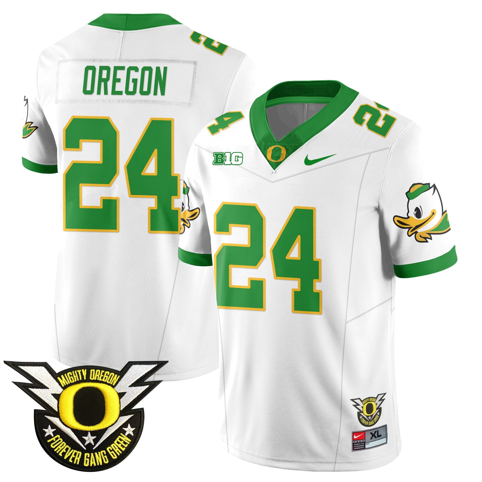 Men's Oregon Ducks 2024 Forever Gang Green Jersey V2 - All Stitched - White, Oregon