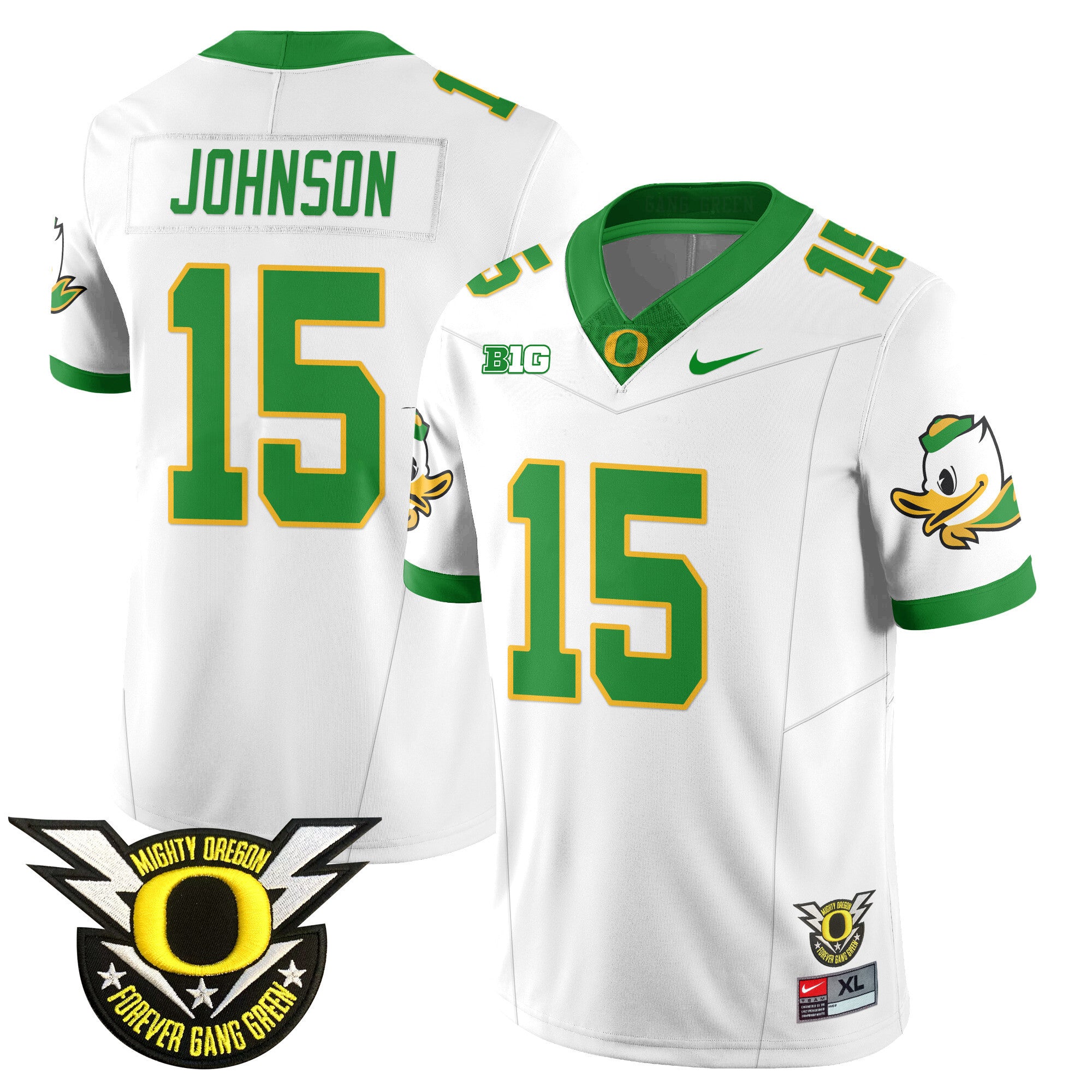 Men's Oregon Ducks 2024 Forever Gang Green Jersey V2 - All Stitched - White, Tez Johnson