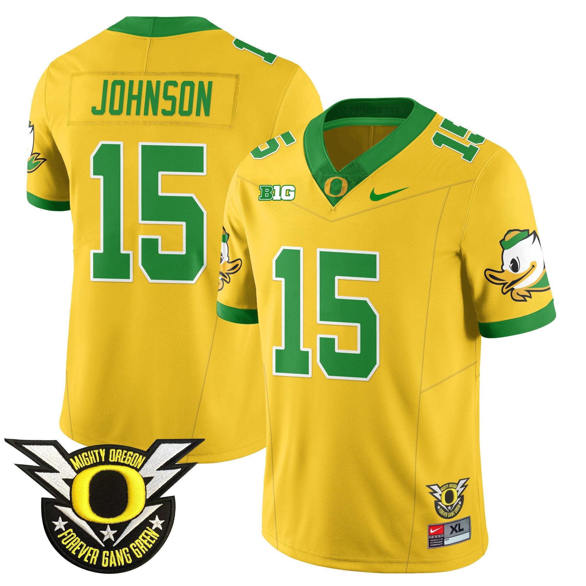 Men's Oregon Ducks 2024 Forever Gang Green Jersey V2 - All Stitched - Yellow, Tez Johnson