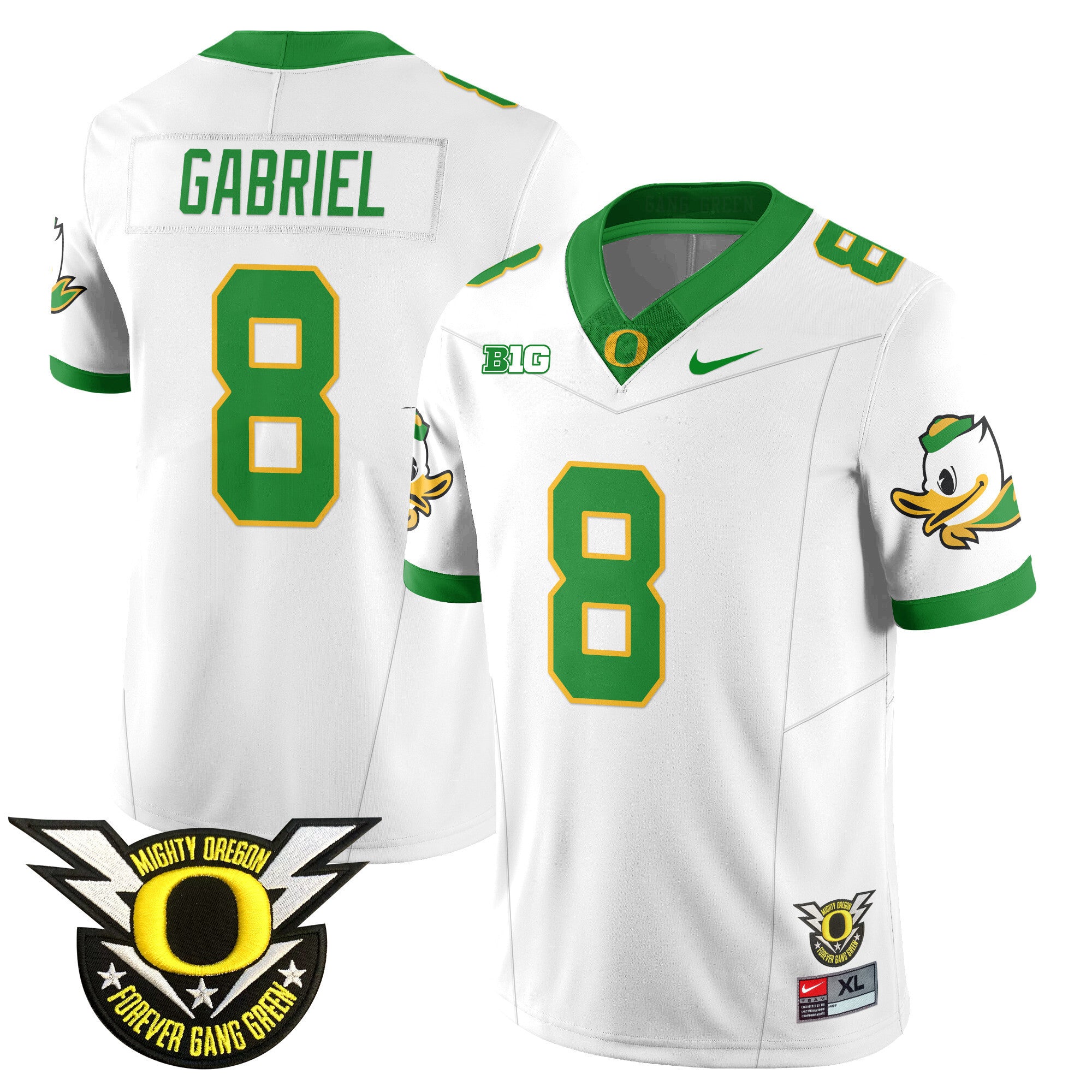 Men's Oregon Ducks 2024 Forever Gang Green Jersey V2 - All Stitched - White, Dillon Gabriel