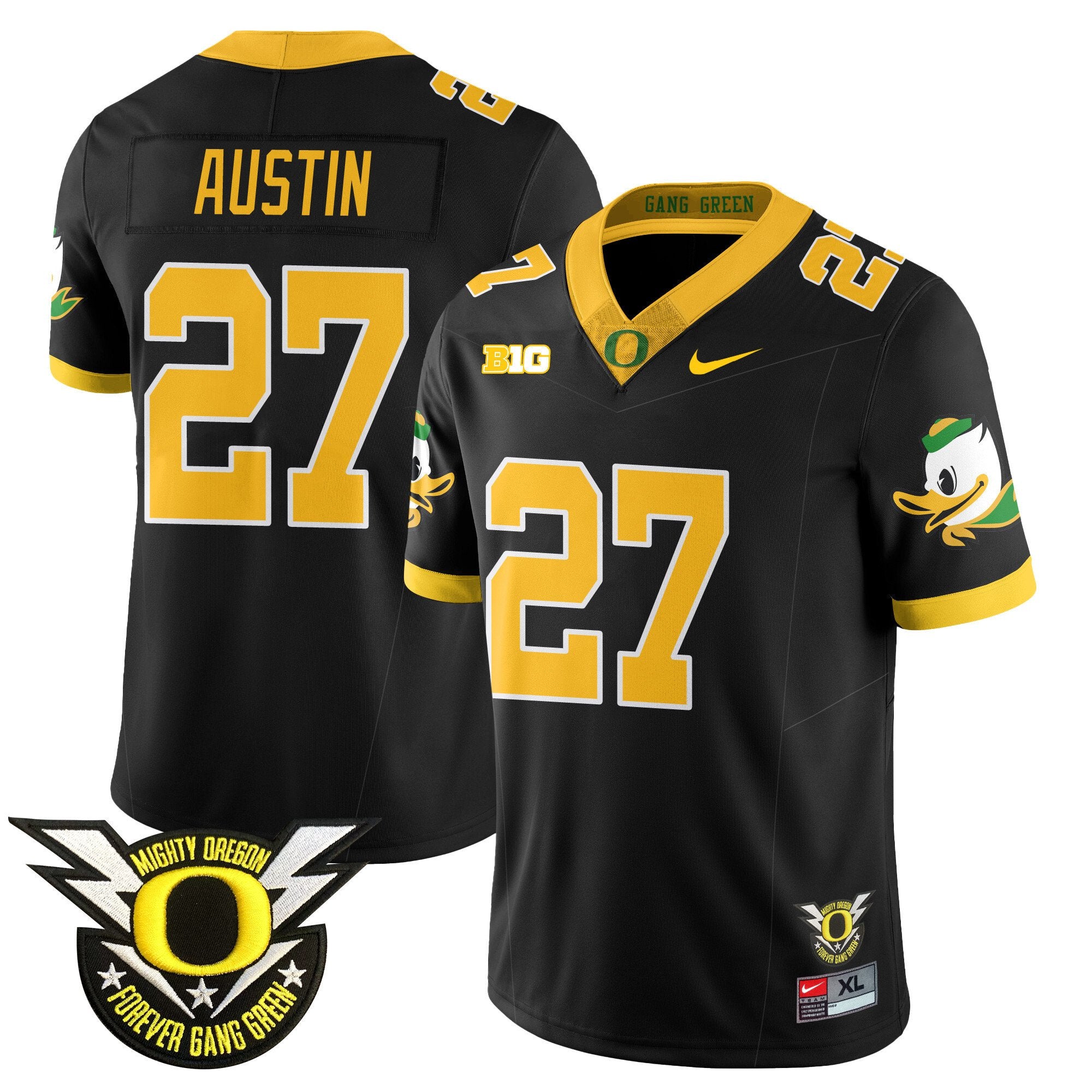 Men's Oregon Ducks 2024 Forever Gang Green Jersey V2 - All Stitched - Black, Daylen Austin