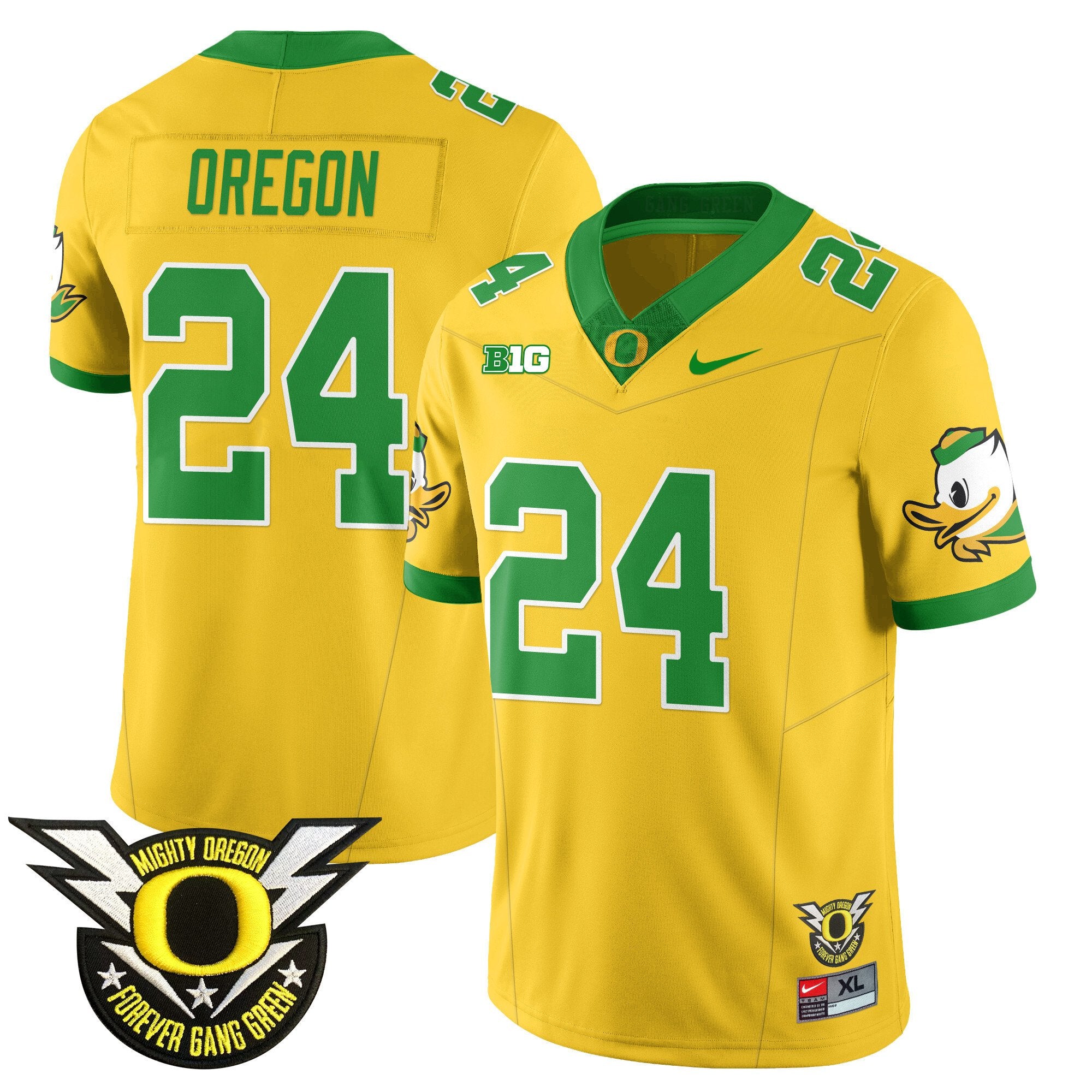 Men's Oregon Ducks 2024 Forever Gang Green Jersey V2 - All Stitched - Yellow, Oregon