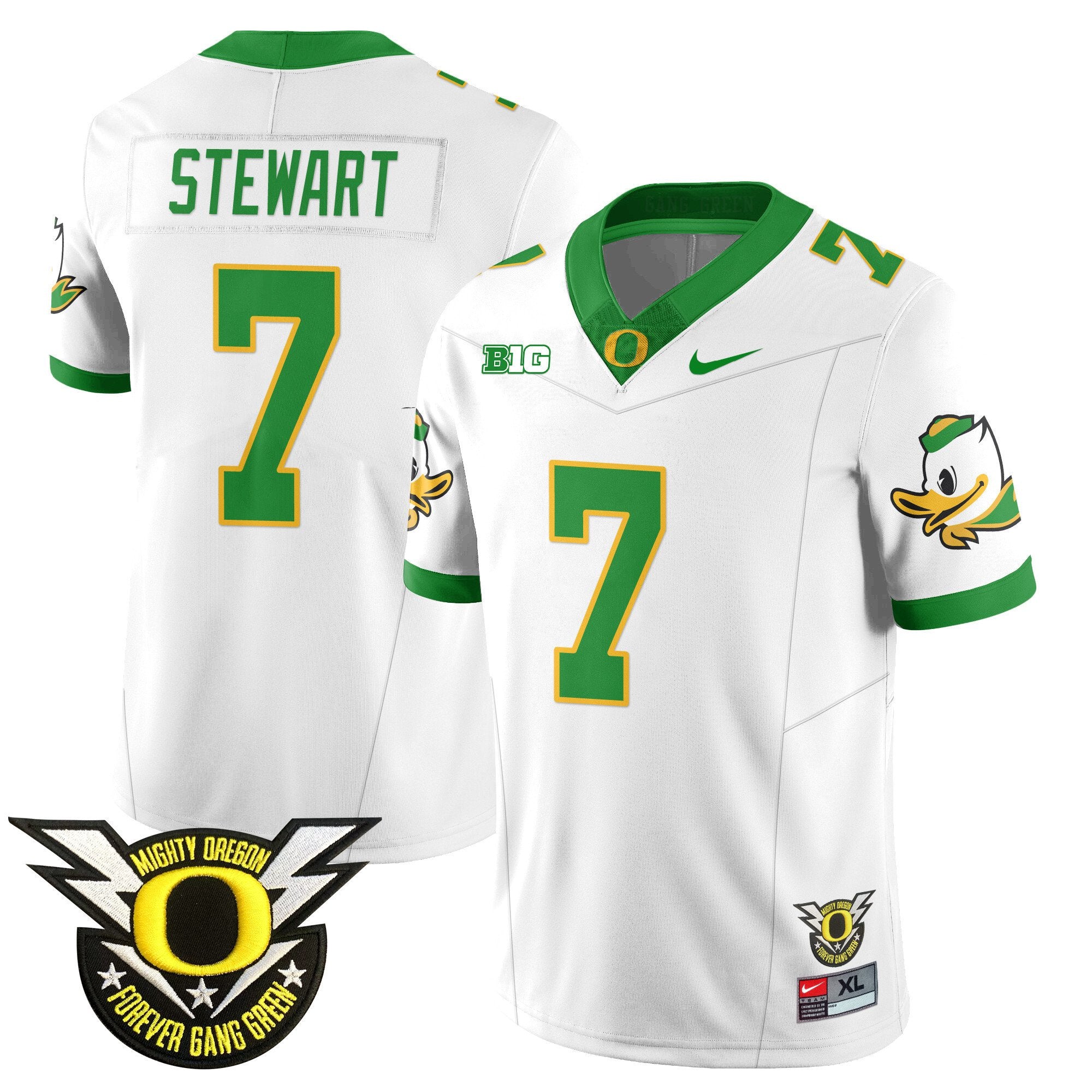Men's Oregon Ducks 2024 Forever Gang Green Jersey V2 - All Stitched - White, Evan Stewart