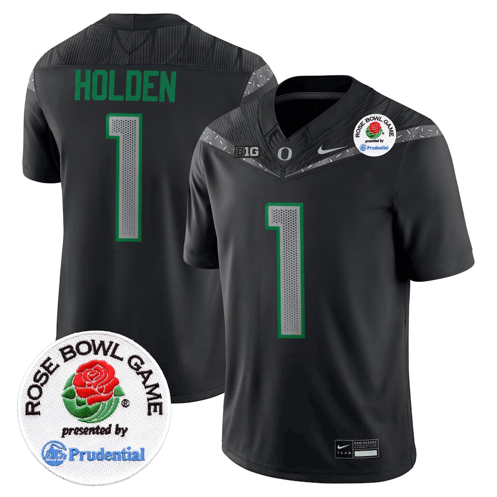 Men's Oregon Ducks 2024 Rose Bowl Game Vapor Limited Jersey V2 - All Stitched - Black, Traeshon Holden