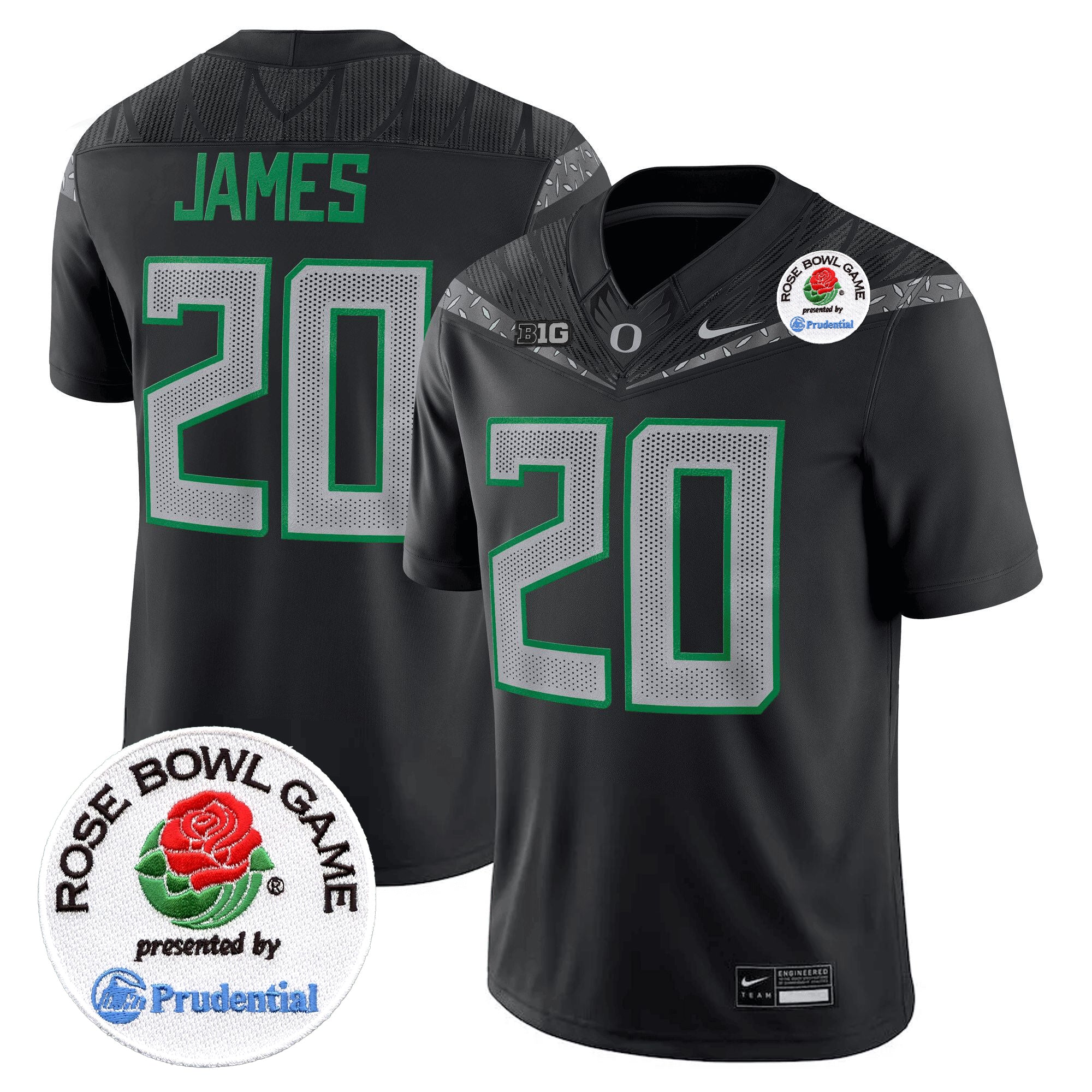 Men's Oregon Ducks 2024 Rose Bowl Game Vapor Limited Jersey V2 - All Stitched - Black, Jordan James