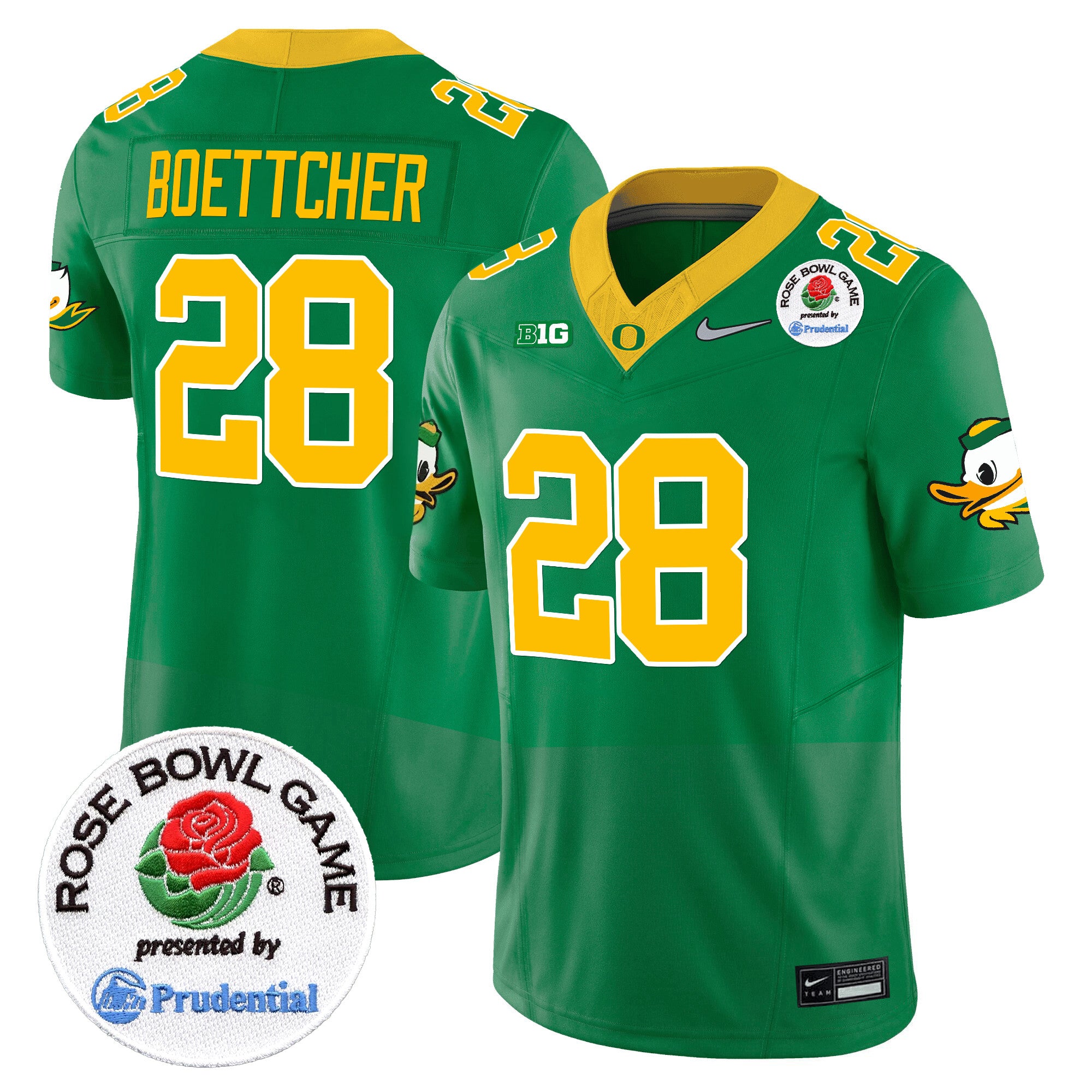 Men's Oregon Ducks 2024 Rose Bowl Game Vapor Limited Jersey V2 - All Stitched - Green, Bryce Boettcher