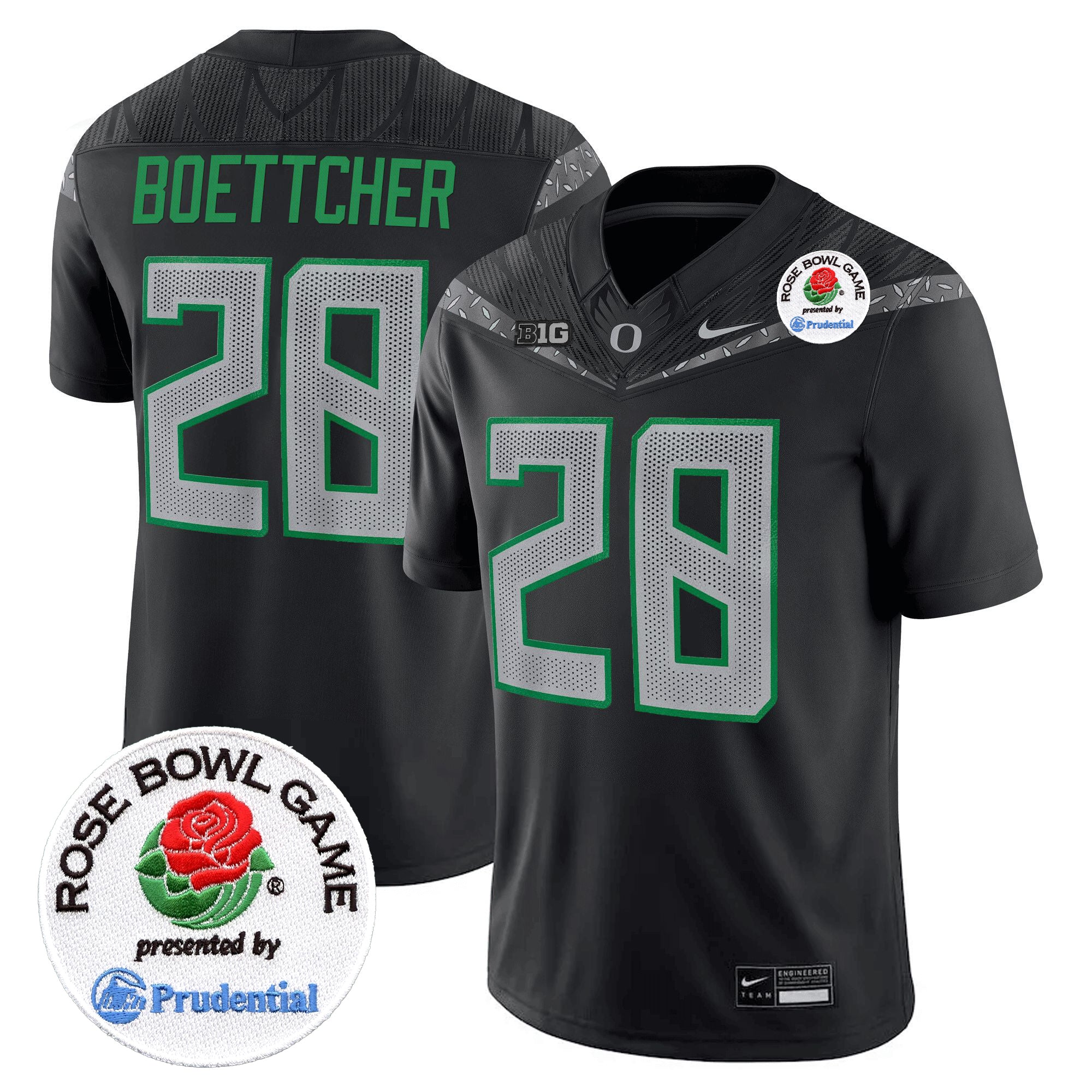 Men's Oregon Ducks 2024 Rose Bowl Game Vapor Limited Jersey V2 - All Stitched - Black, Bryce Boettcher