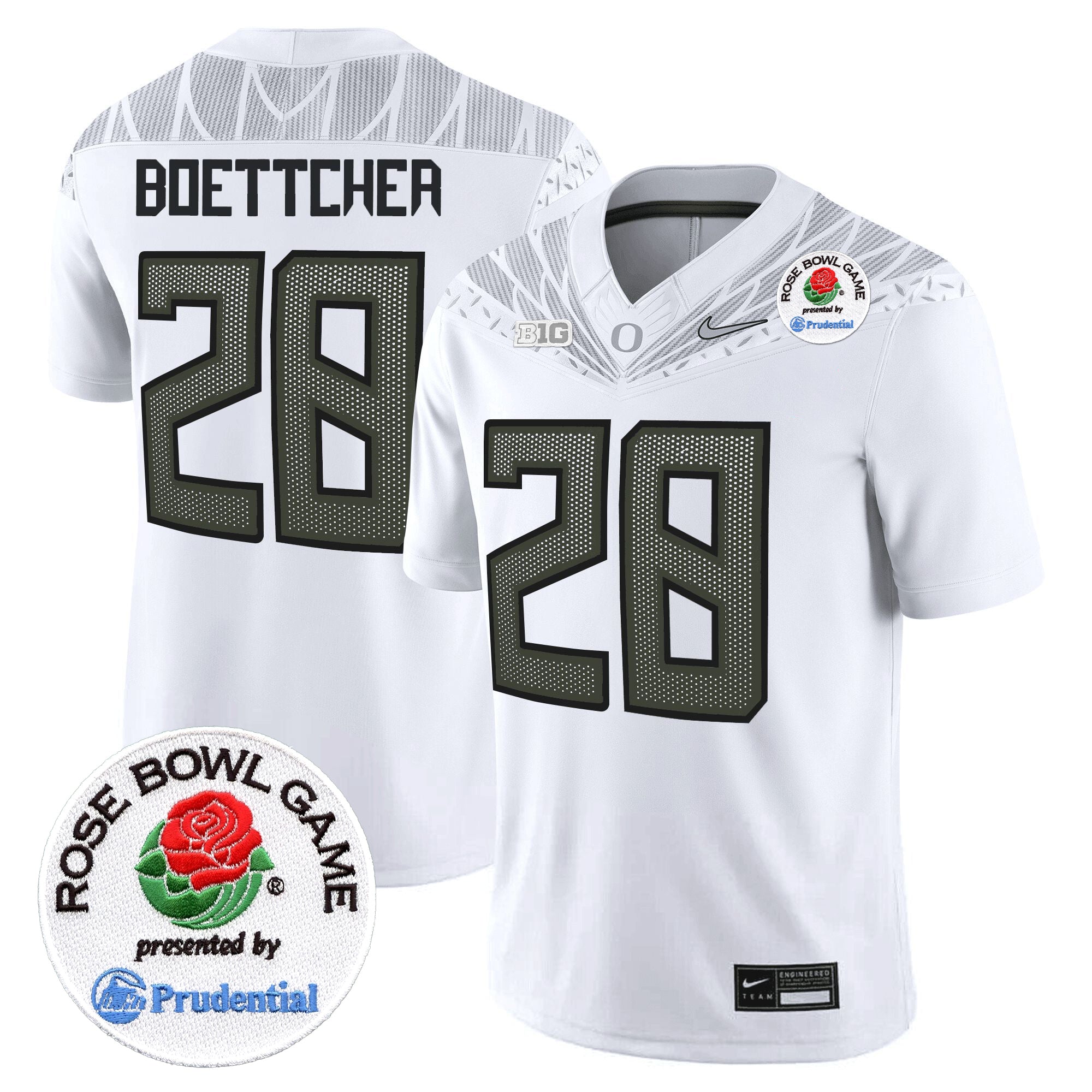 Men's Oregon Ducks 2024 Rose Bowl Game Vapor Limited Jersey V2 - All Stitched - White, Bryce Boettcher