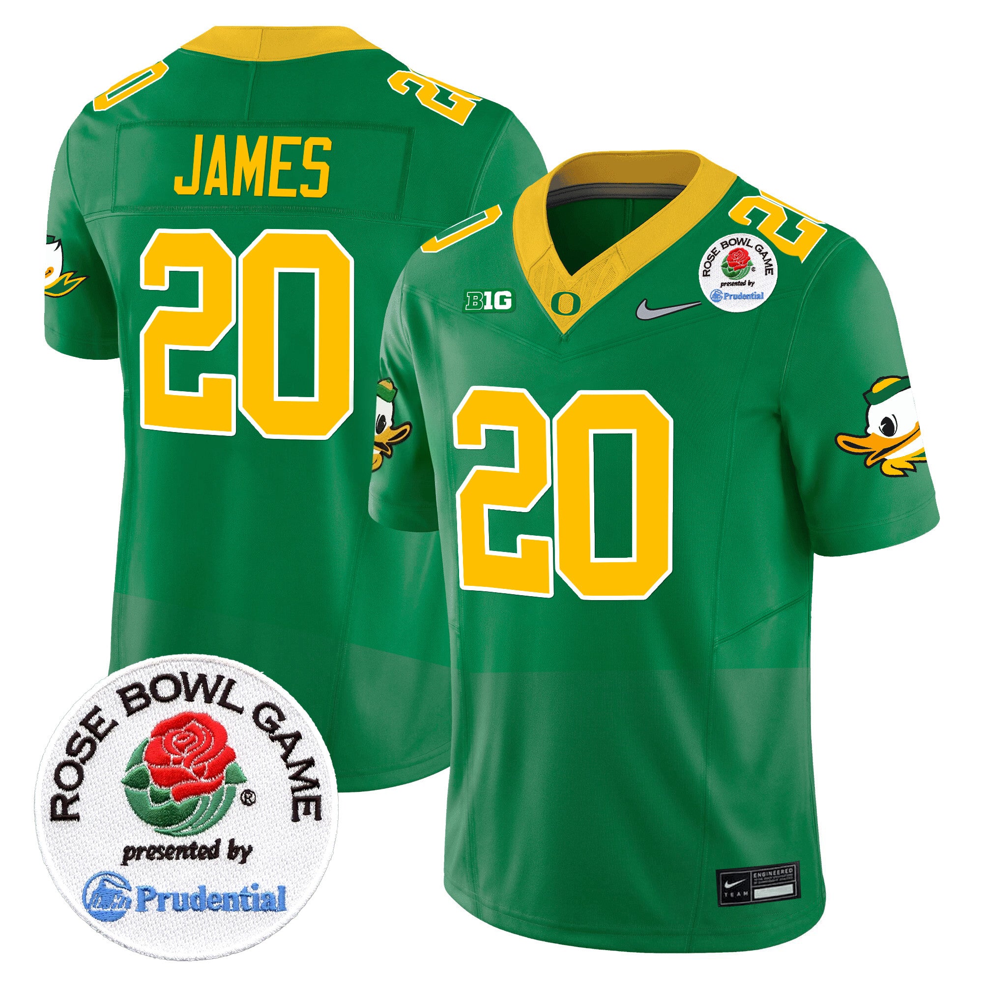 Men's Oregon Ducks 2024 Rose Bowl Game Vapor Limited Jersey V2 - All Stitched - Green, Jordan James