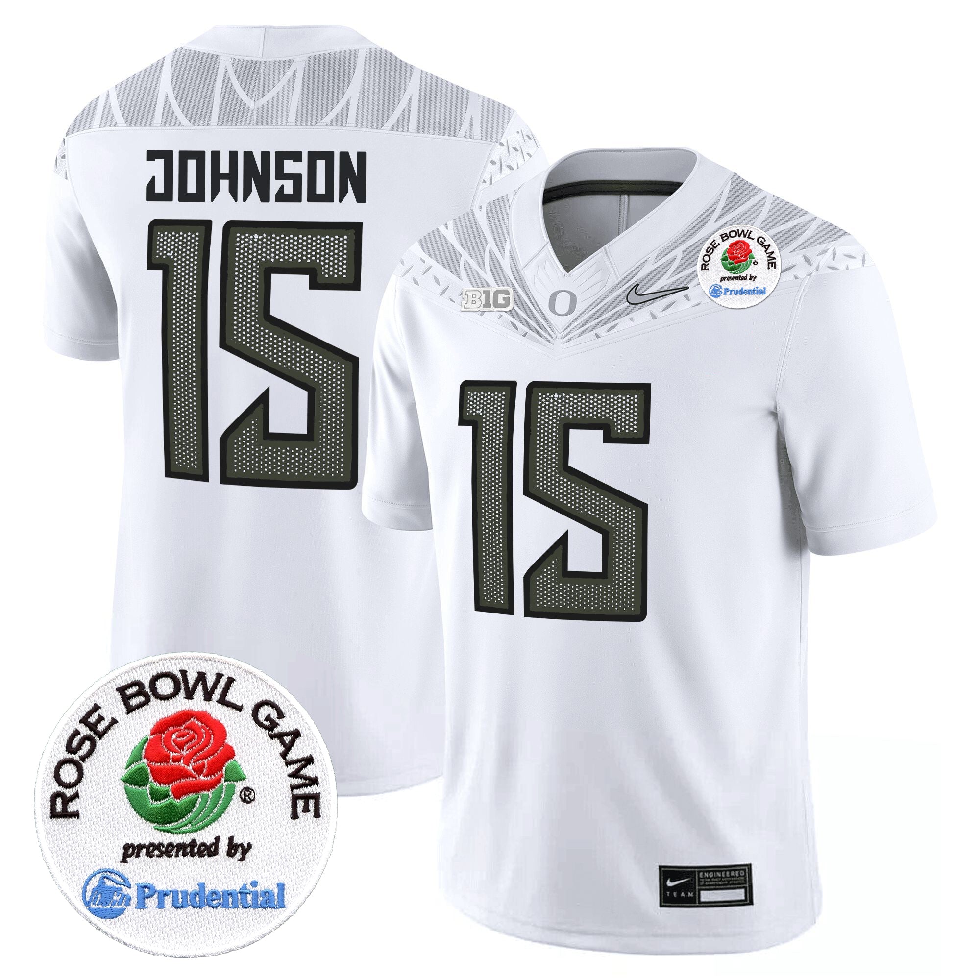 Men's Oregon Ducks 2024 Rose Bowl Game Vapor Limited Jersey V2 - All Stitched - White, Tez Johnson