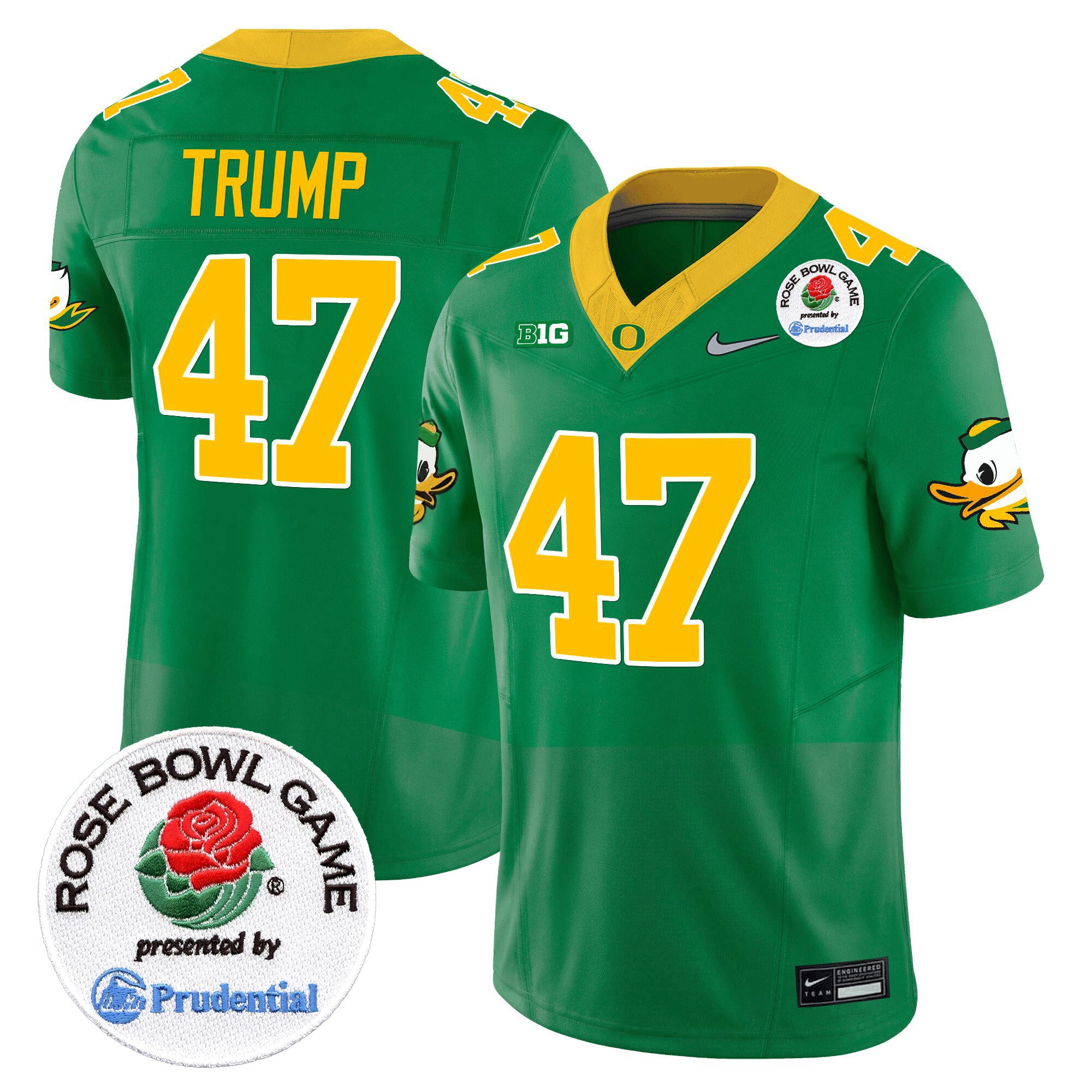 Men's Oregon Ducks 2024 Rose Bowl Game Vapor Limited Jersey V2 - All Stitched - Green, Donald Trump