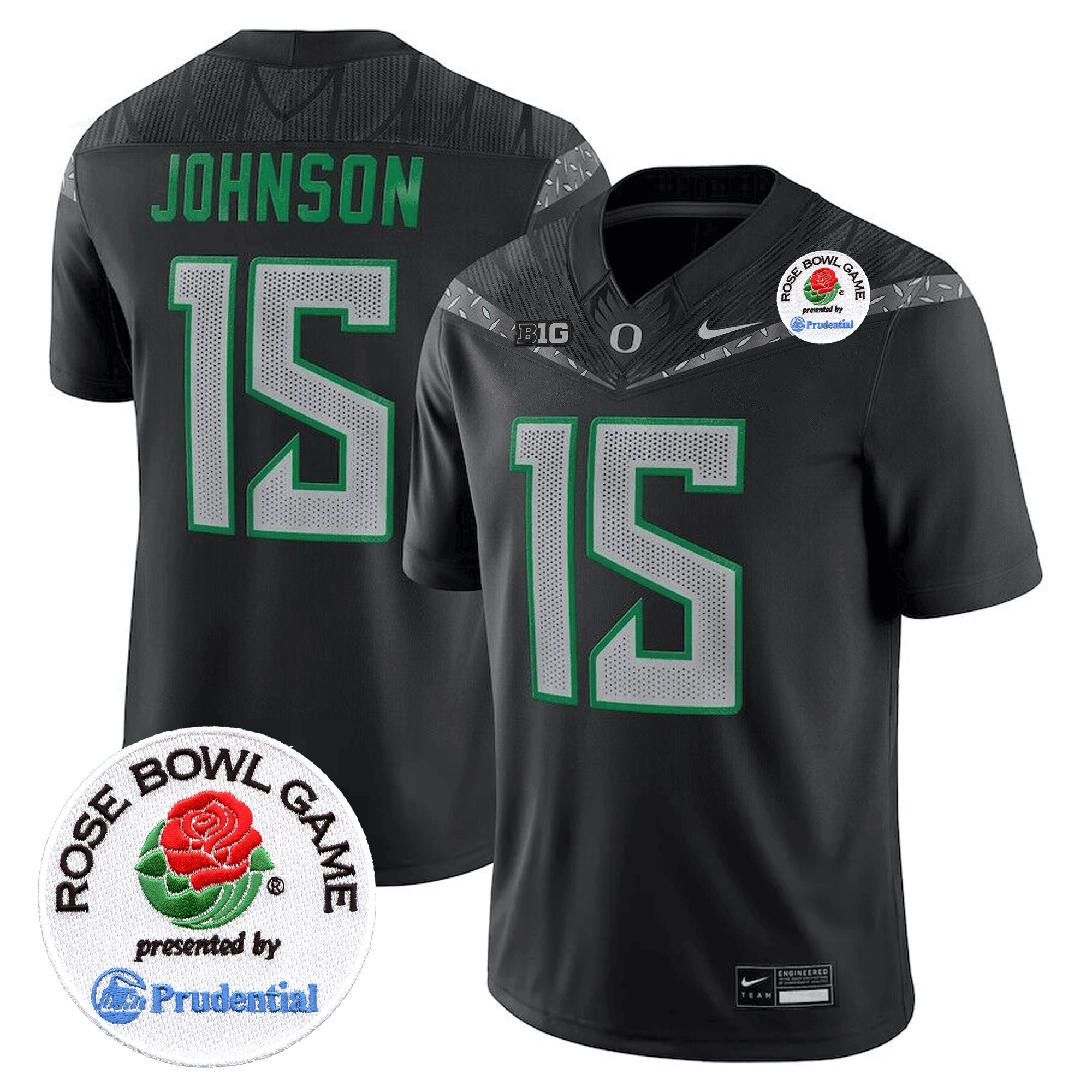 Men's Oregon Ducks 2024 Rose Bowl Game Vapor Limited Jersey V2 - All Stitched - Black, Tez Johnson