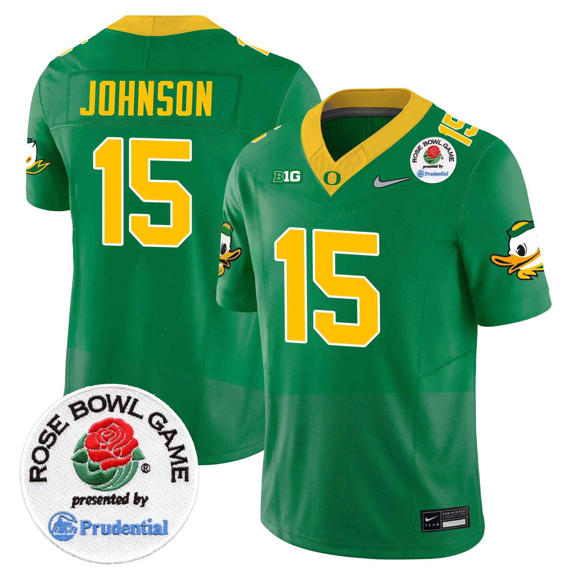 Men's Oregon Ducks 2024 Rose Bowl Game Vapor Limited Jersey V2 - All Stitched - Green, Tez Johnson
