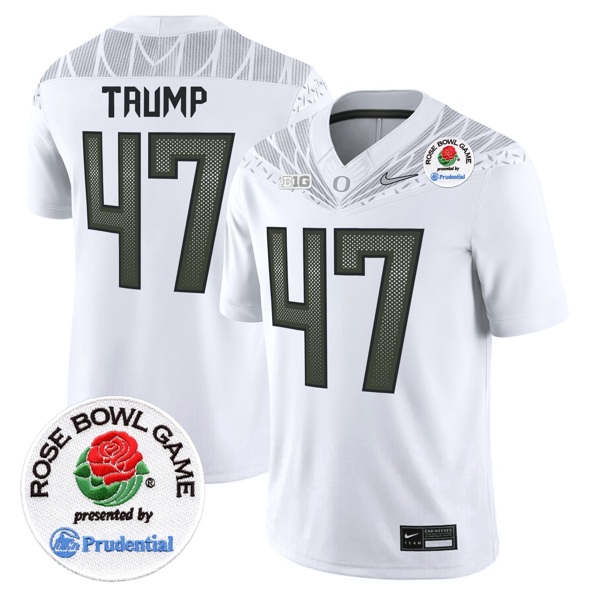 Men's Oregon Ducks 2024 Rose Bowl Game Vapor Limited Jersey V2 - All Stitched - White, Donald Trump