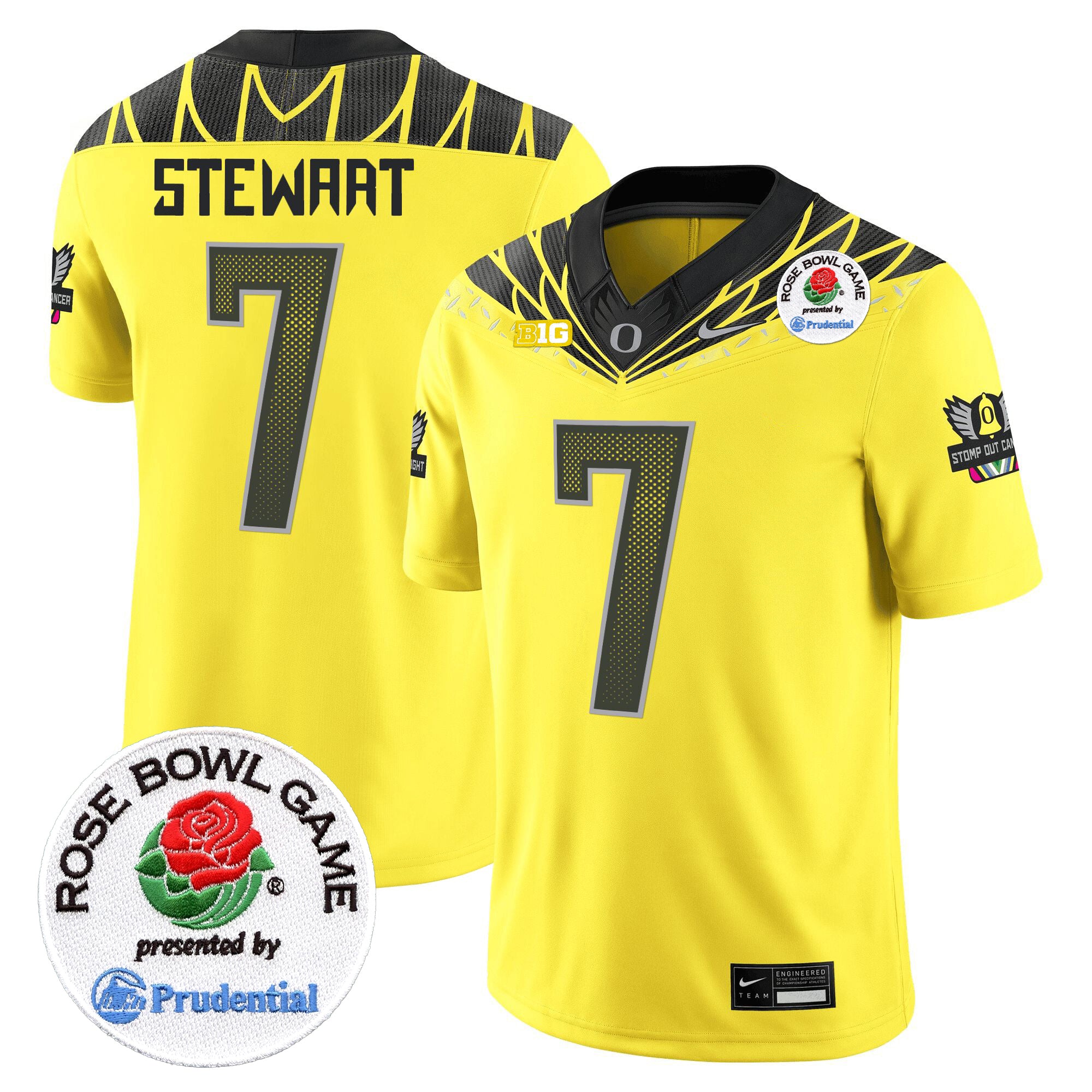 Men's Oregon Ducks 2024 Rose Bowl Game Vapor Limited Jersey V2 - All Stitched - Yellow, Evan Stewart
