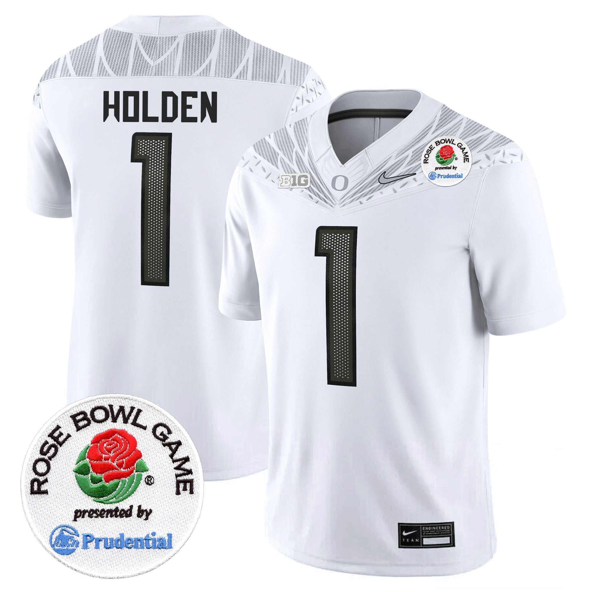 Men's Oregon Ducks 2024 Rose Bowl Game Vapor Limited Jersey V2 - All Stitched - White, Traeshon Holden