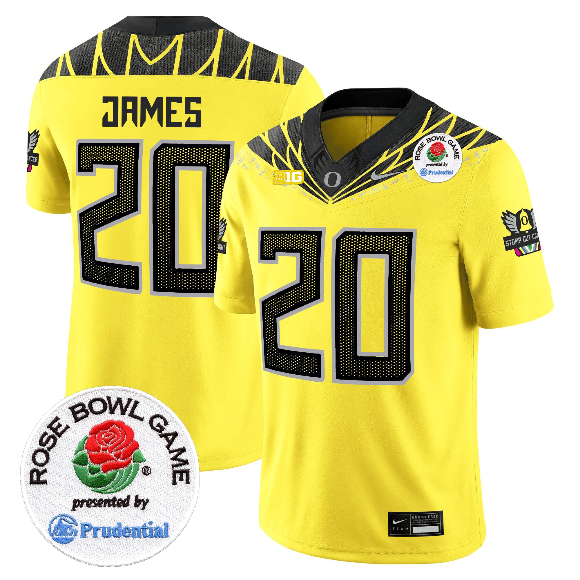 Men's Oregon Ducks 2024 Rose Bowl Game Vapor Limited Jersey V2 - All Stitched - Yellow, Jordan James