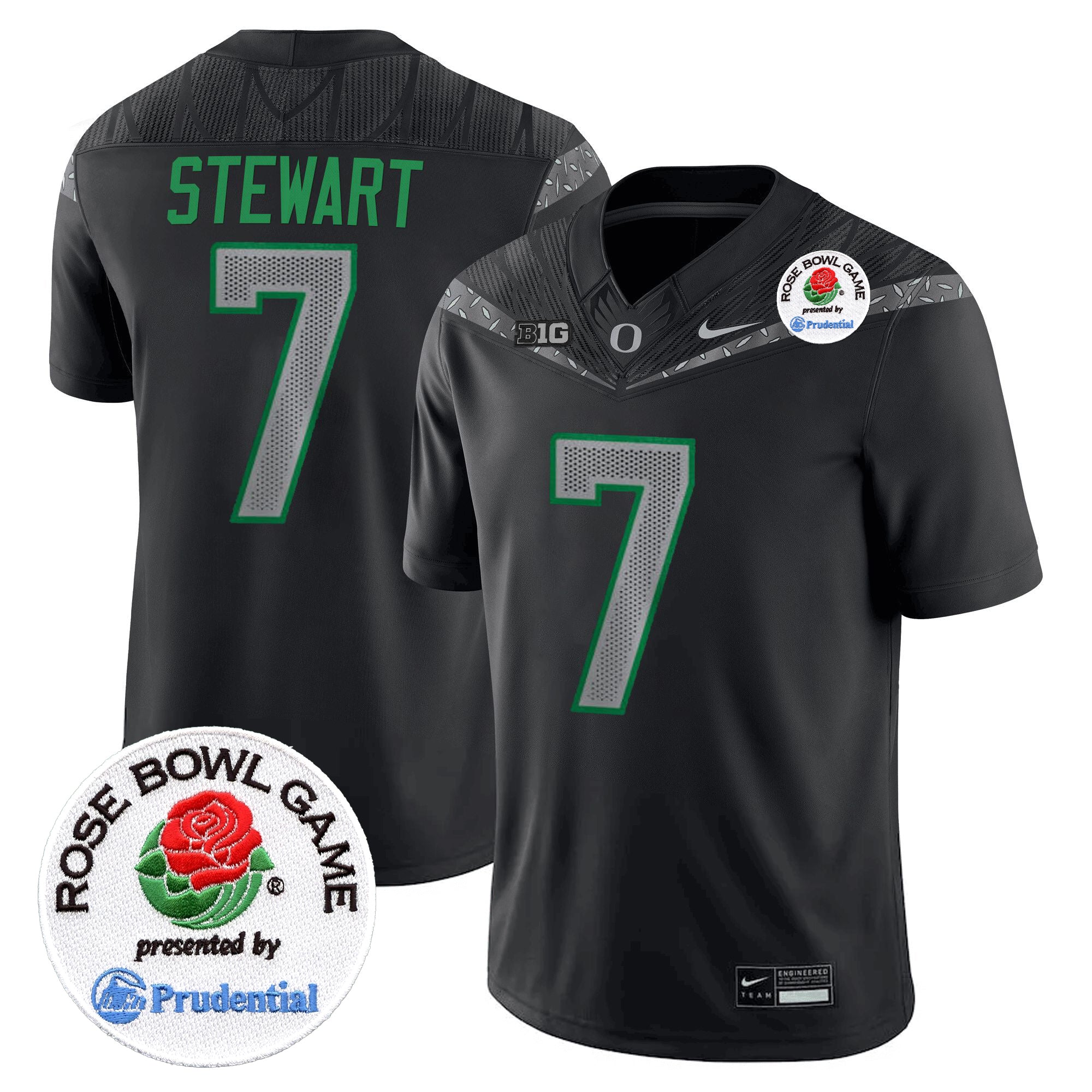 Men's Oregon Ducks 2024 Rose Bowl Game Vapor Limited Jersey V2 - All Stitched - Black, Evan Stewart