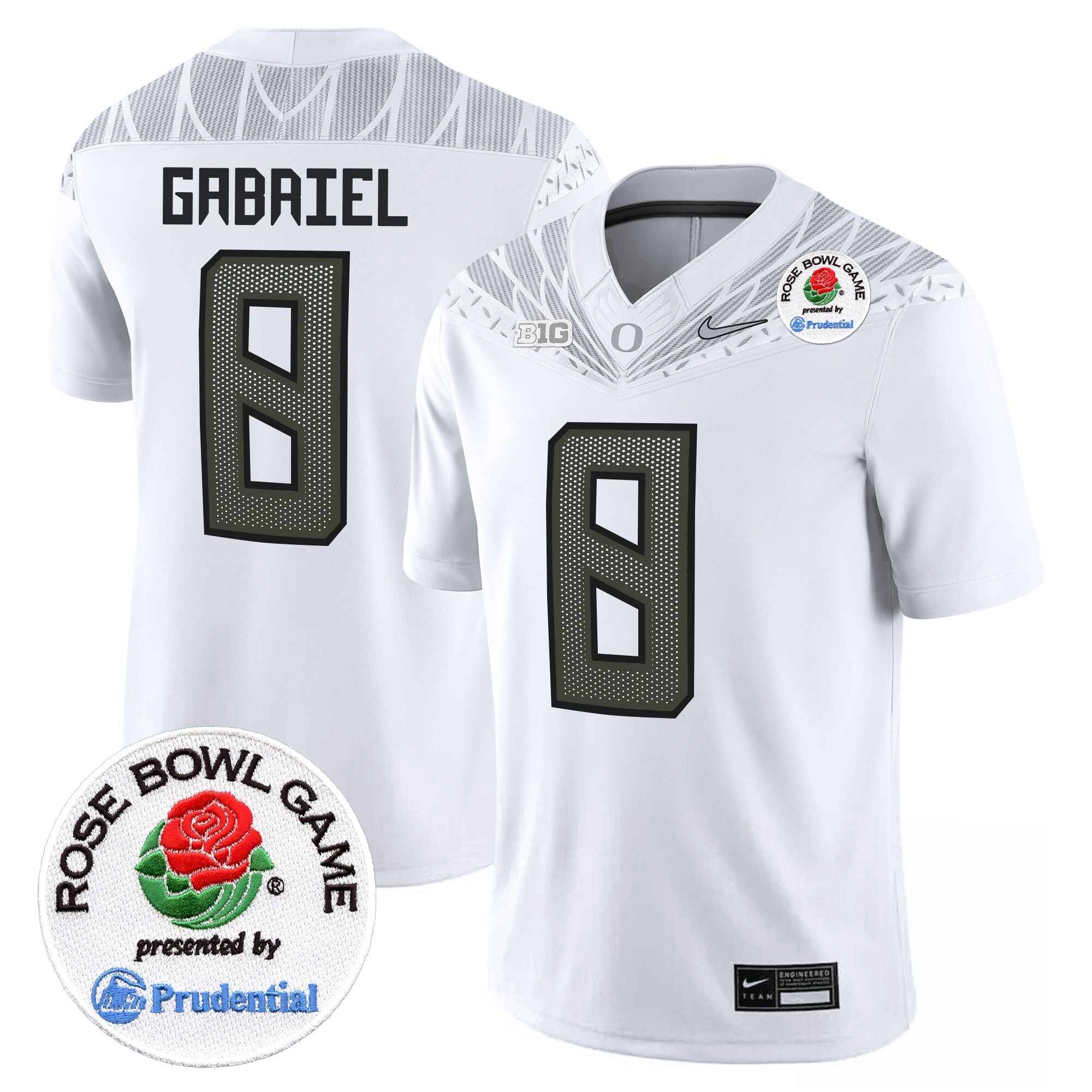Men's Oregon Ducks 2024 Rose Bowl Game Vapor Limited Jersey V2 - All Stitched - White, Dillon Gabriel