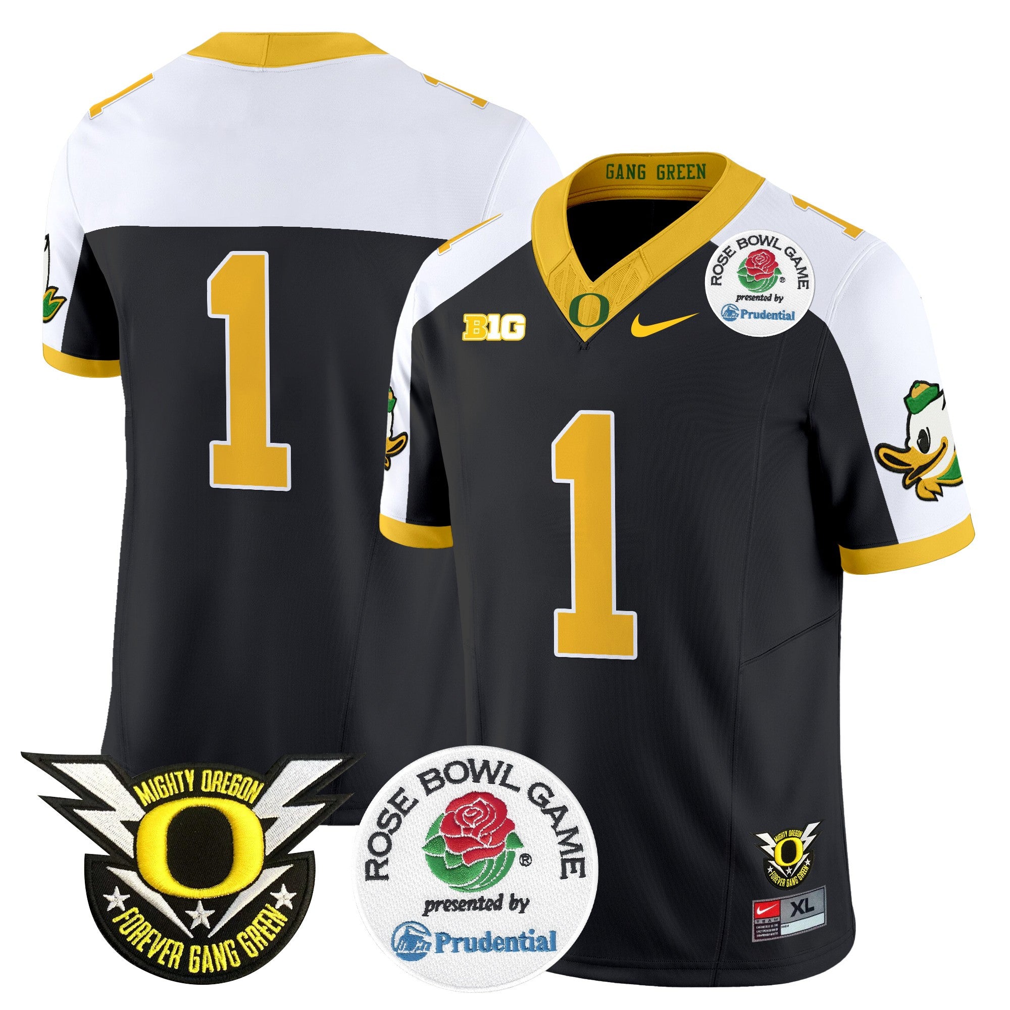 Men's Oregon Ducks 2024 Rose Bowl Vapor Limited Jersey - All Stitched - Black Alternate, #1 Team