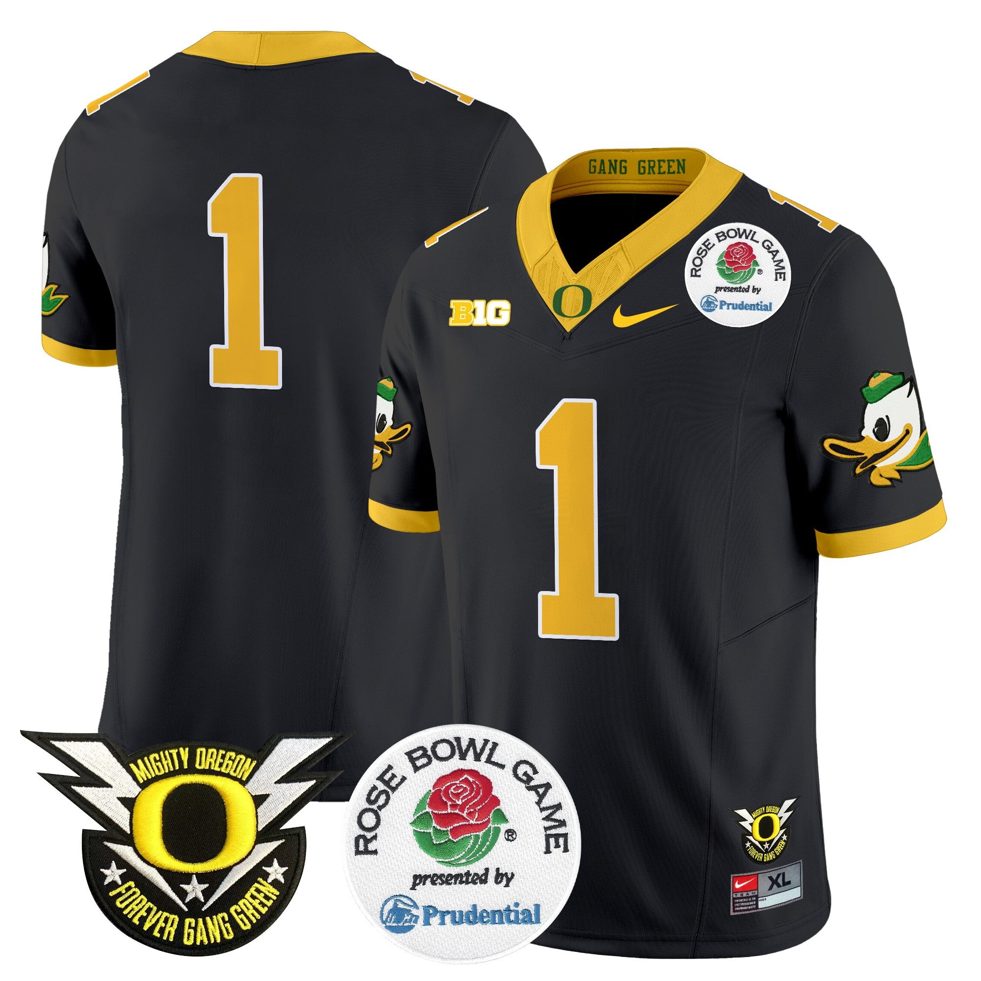 Men's Oregon Ducks 2024 Rose Bowl Vapor Limited Jersey - All Stitched - Black, #1 Team