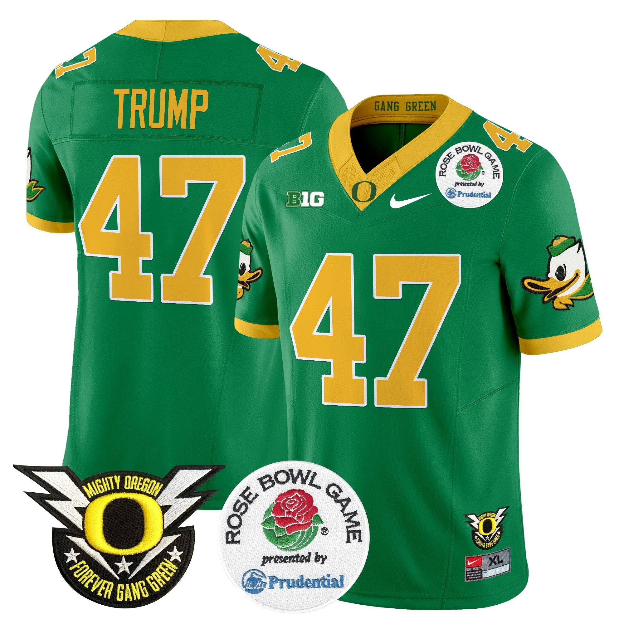 Men's Oregon Ducks 2024 Rose Bowl Vapor Limited Jersey - All Stitched - Green, Donald Trump