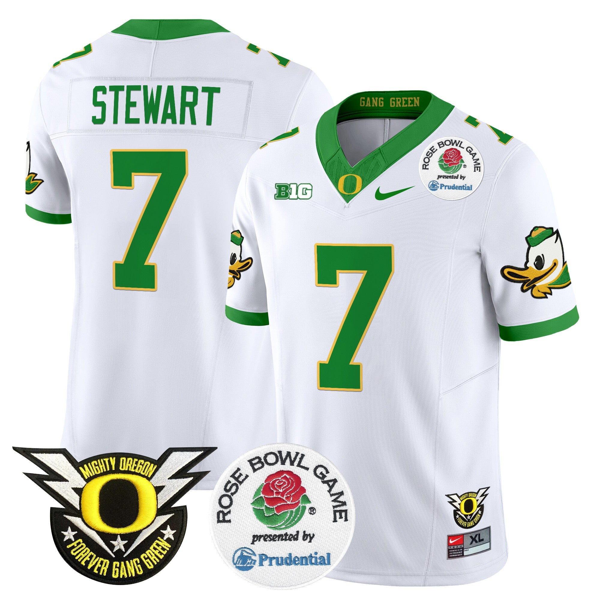 Men's Oregon Ducks 2024 Rose Bowl Vapor Limited Jersey - All Stitched - White, Evan Stewart