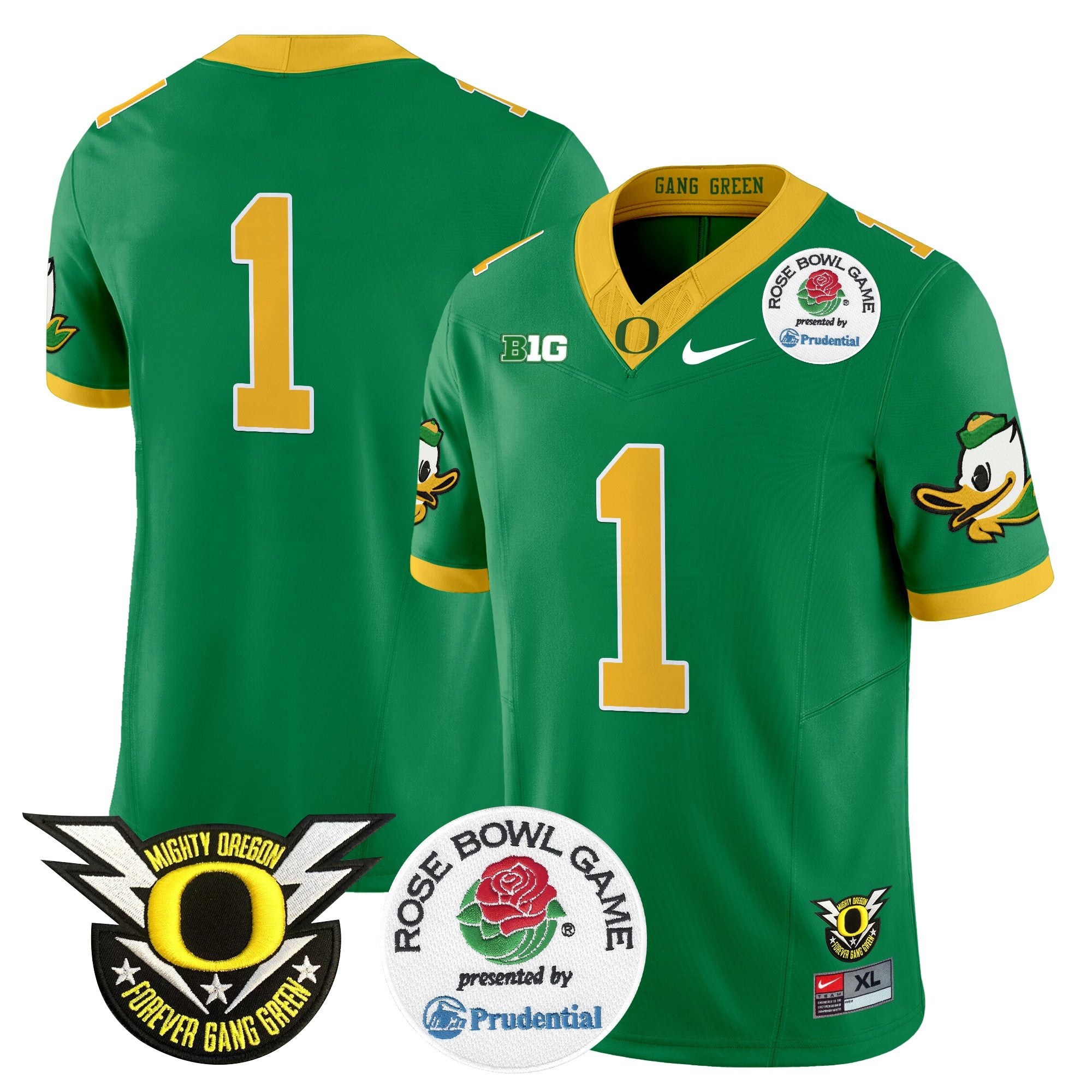 Men's Oregon Ducks 2024 Rose Bowl Vapor Limited Jersey - All Stitched - Green, #1 Team
