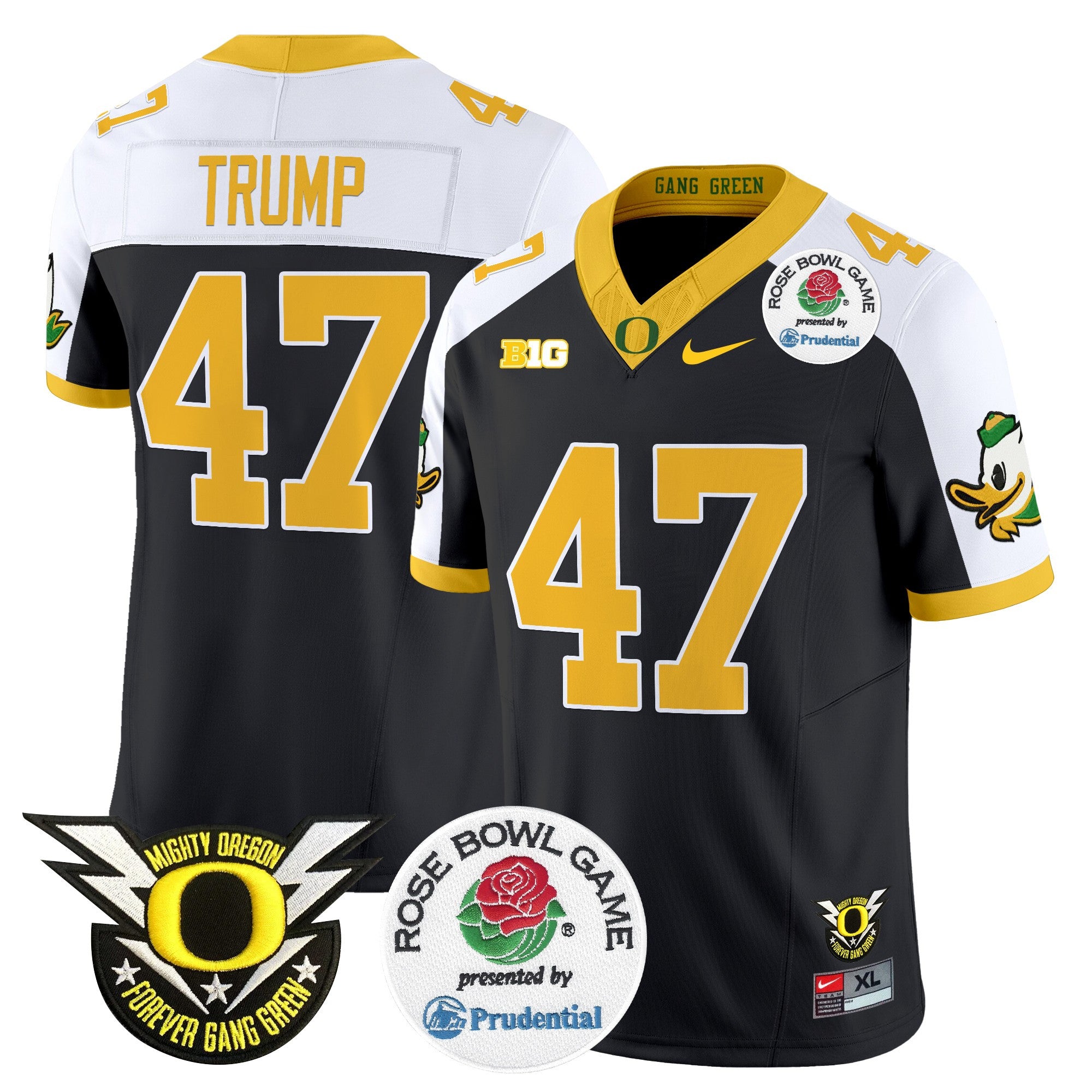 Men's Oregon Ducks 2024 Rose Bowl Vapor Limited Jersey - All Stitched - Black Alternate, Donald Trump