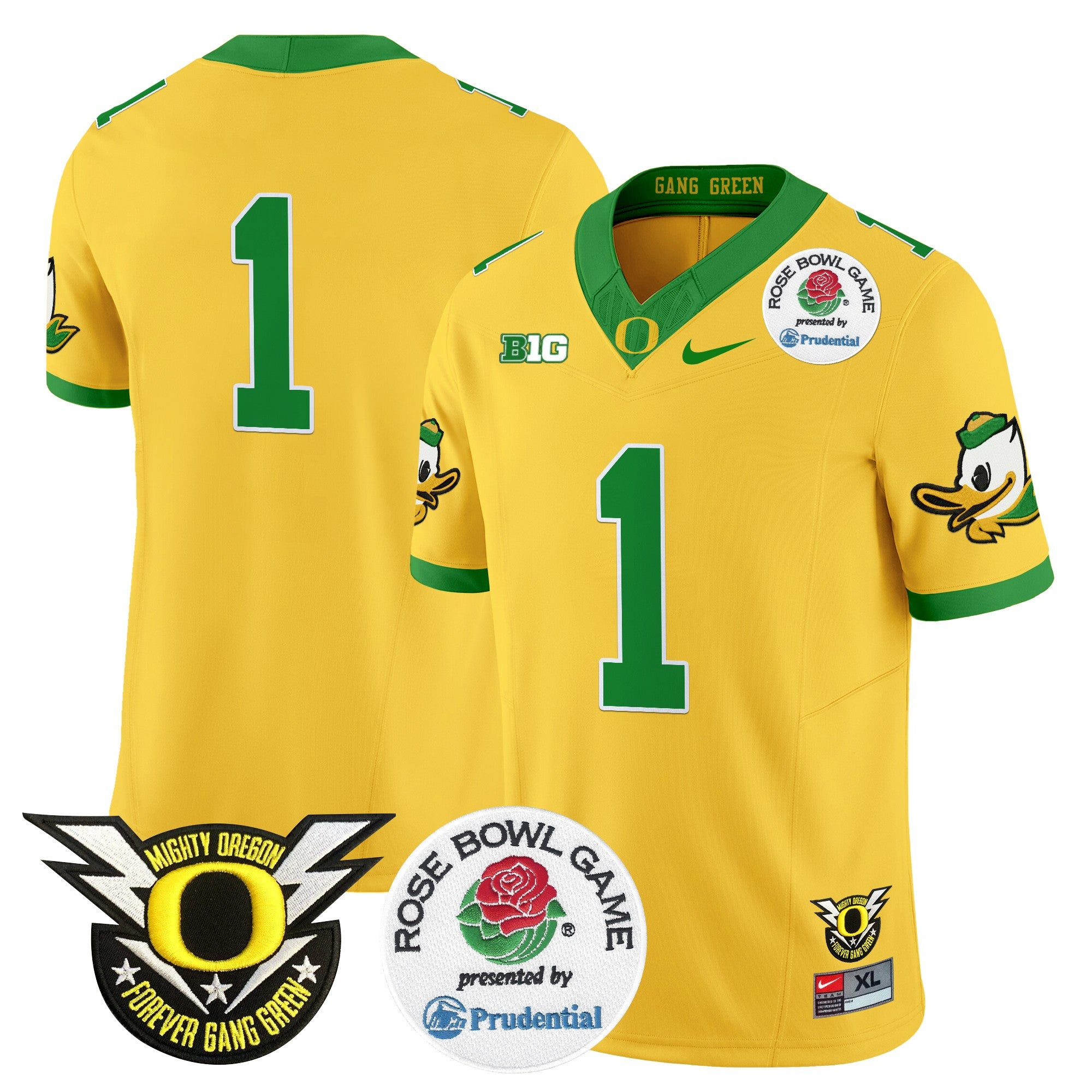 Men's Oregon Ducks 2024 Rose Bowl Vapor Limited Jersey - All Stitched - Gold, #1 Team