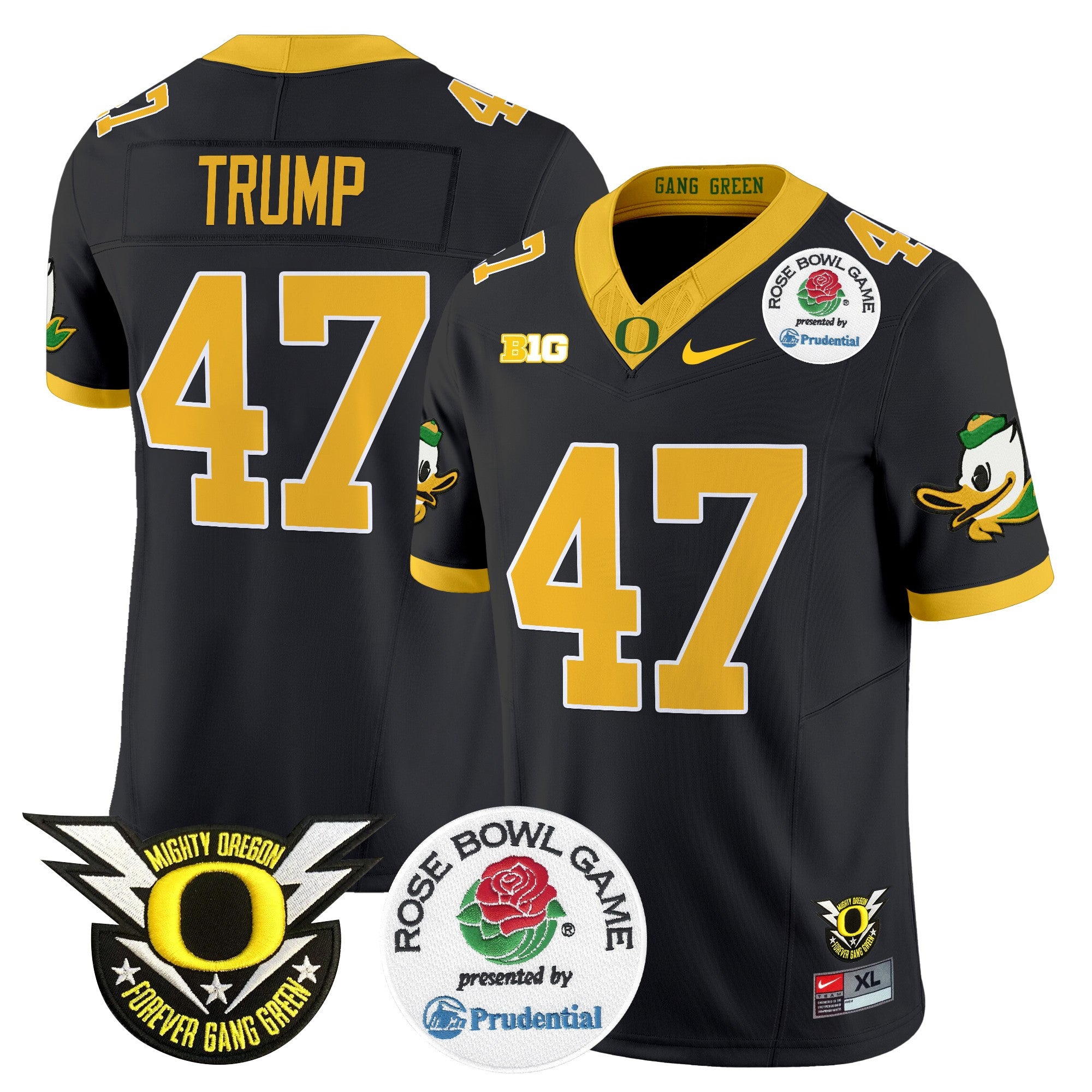 Men's Oregon Ducks 2024 Rose Bowl Vapor Limited Jersey - All Stitched - Black, Donald Trump