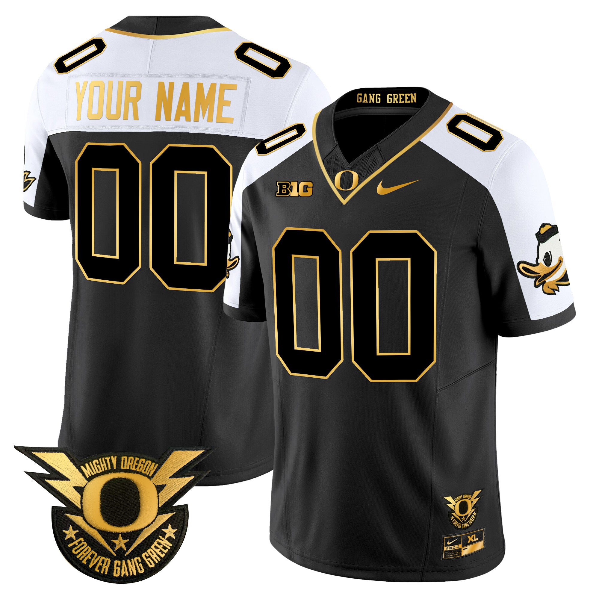 Oregon Ducks 2024 Forever Gang Green & BIG Patch Gold Vapor Limited Custom Jersey - All Stitched - Men, Alternate