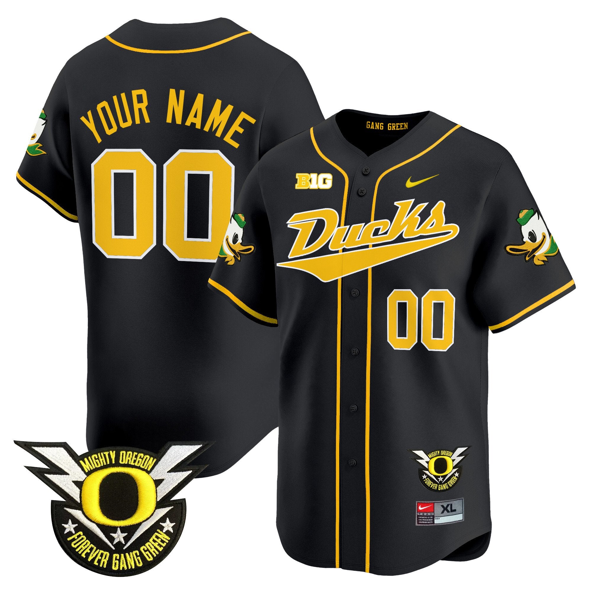 Oregon Ducks 2024 Forever Gang Green & BIG Patch Vapor Baseball Custom Jersey - All Stitched